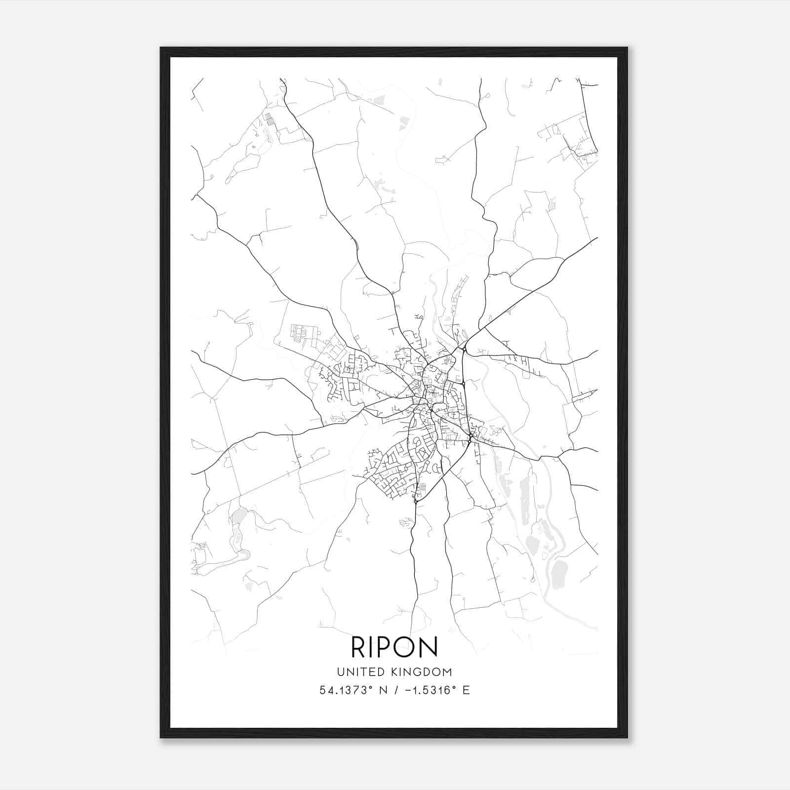 Ripon United Kingdom Map Poster, Modern Home Decor Wall Art Print
