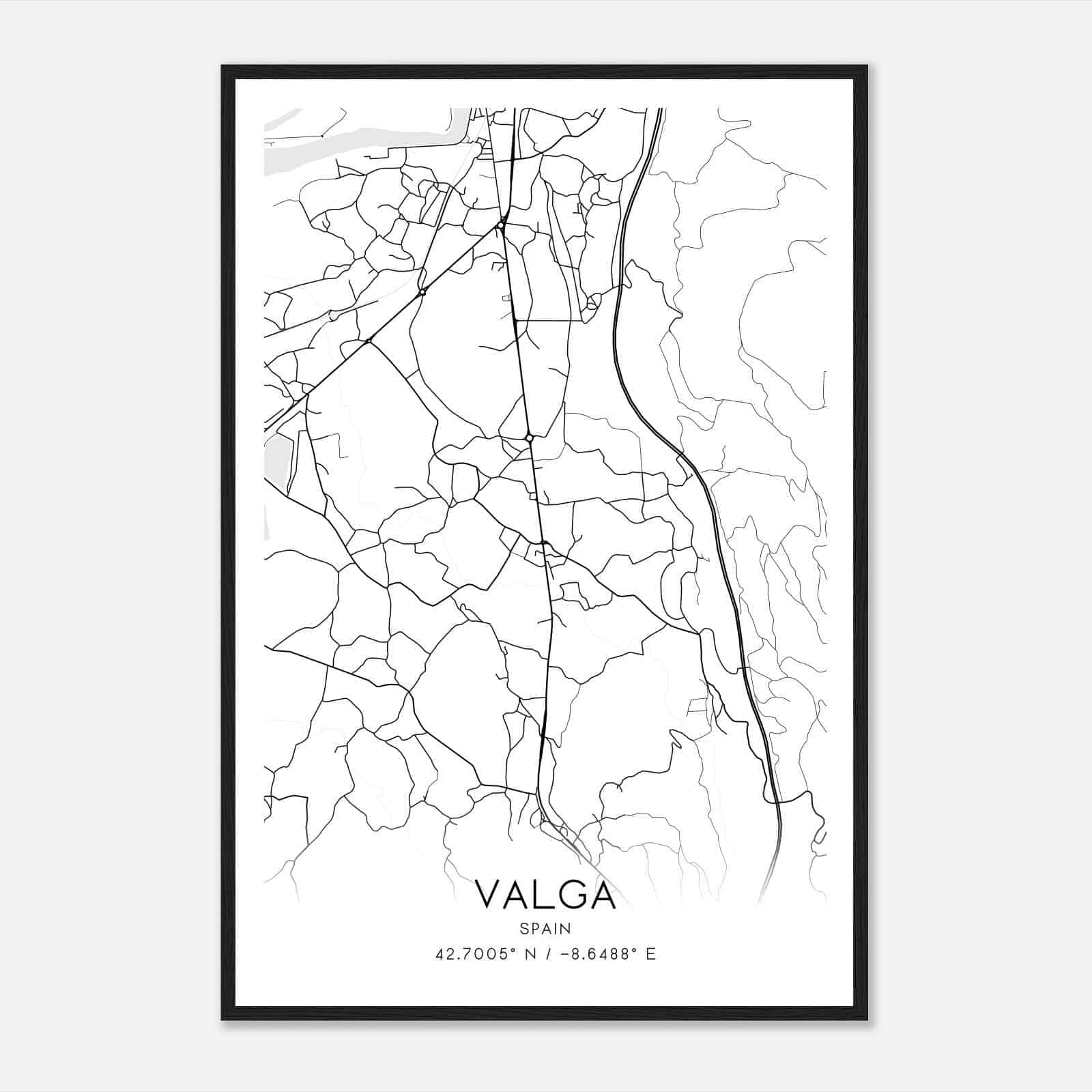 Valga Spain Map Poster, Modern Home Decor Wall Art Print