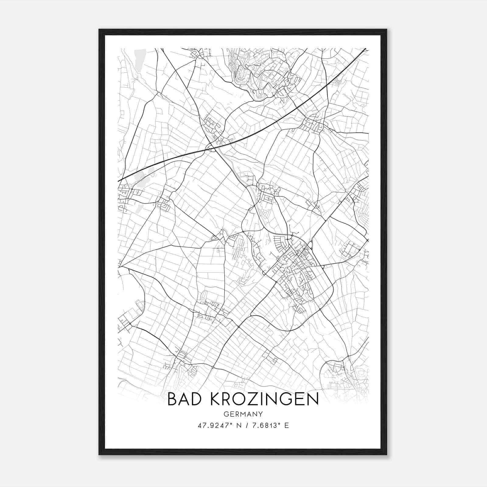 Bad Krozingen Germany Map Poster, Modern Home Decor Wall Art Print