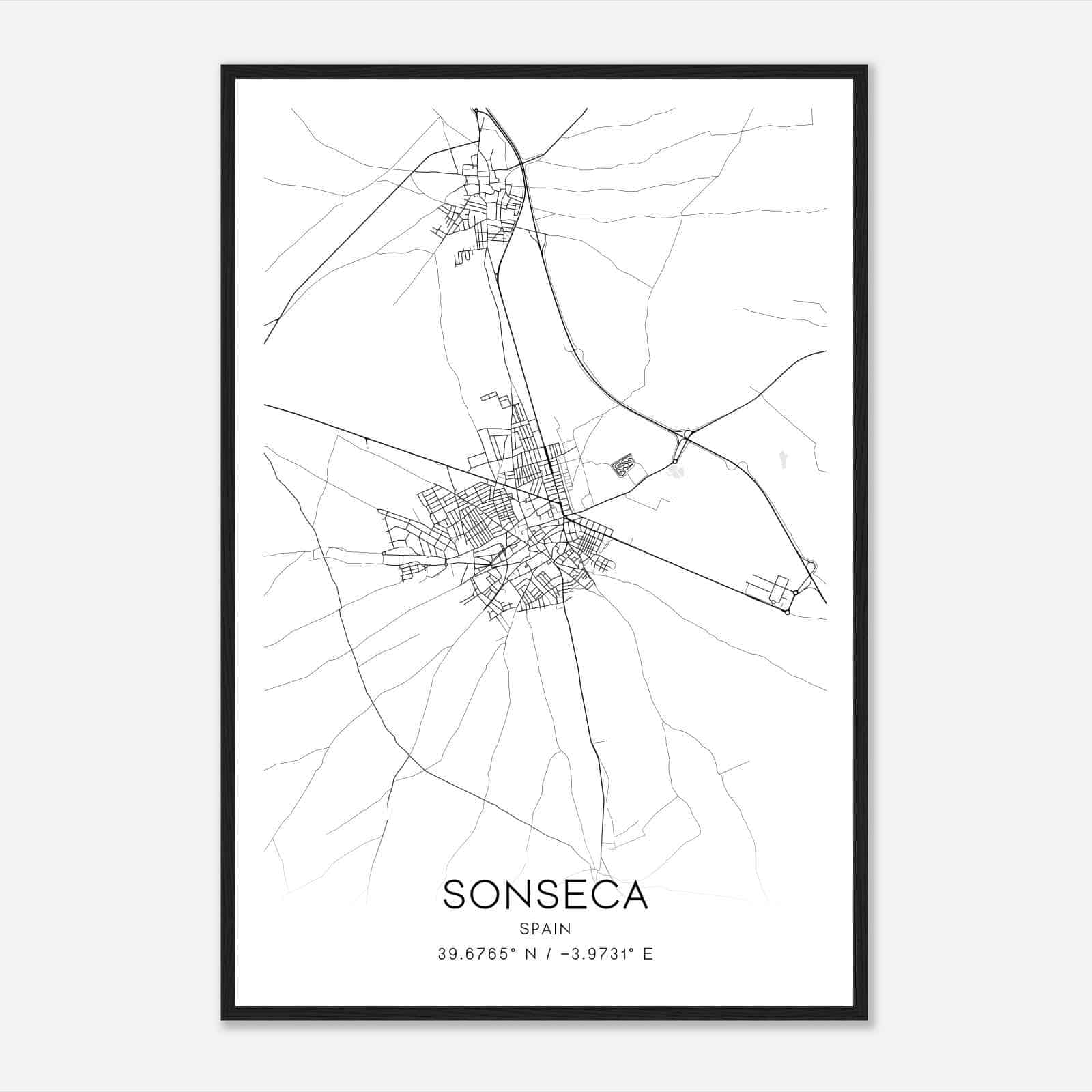 Sonseca Spain Map Poster, Modern Home Decor Wall Art Print
