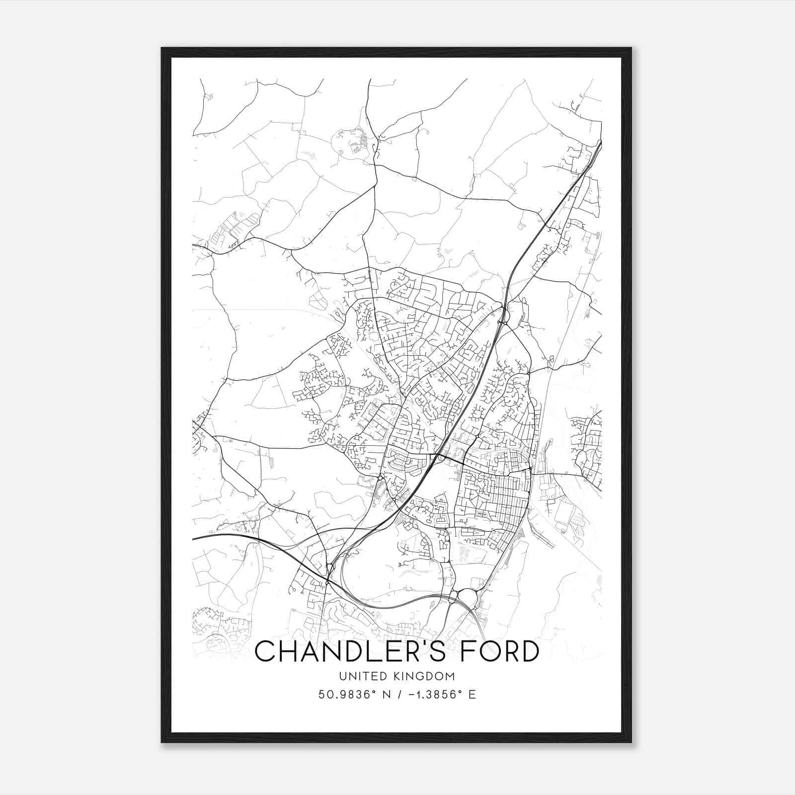 Chandlers Ford United Kingdom Map Poster, Modern Home Decor Wall Art Print Custom Maps & Posters