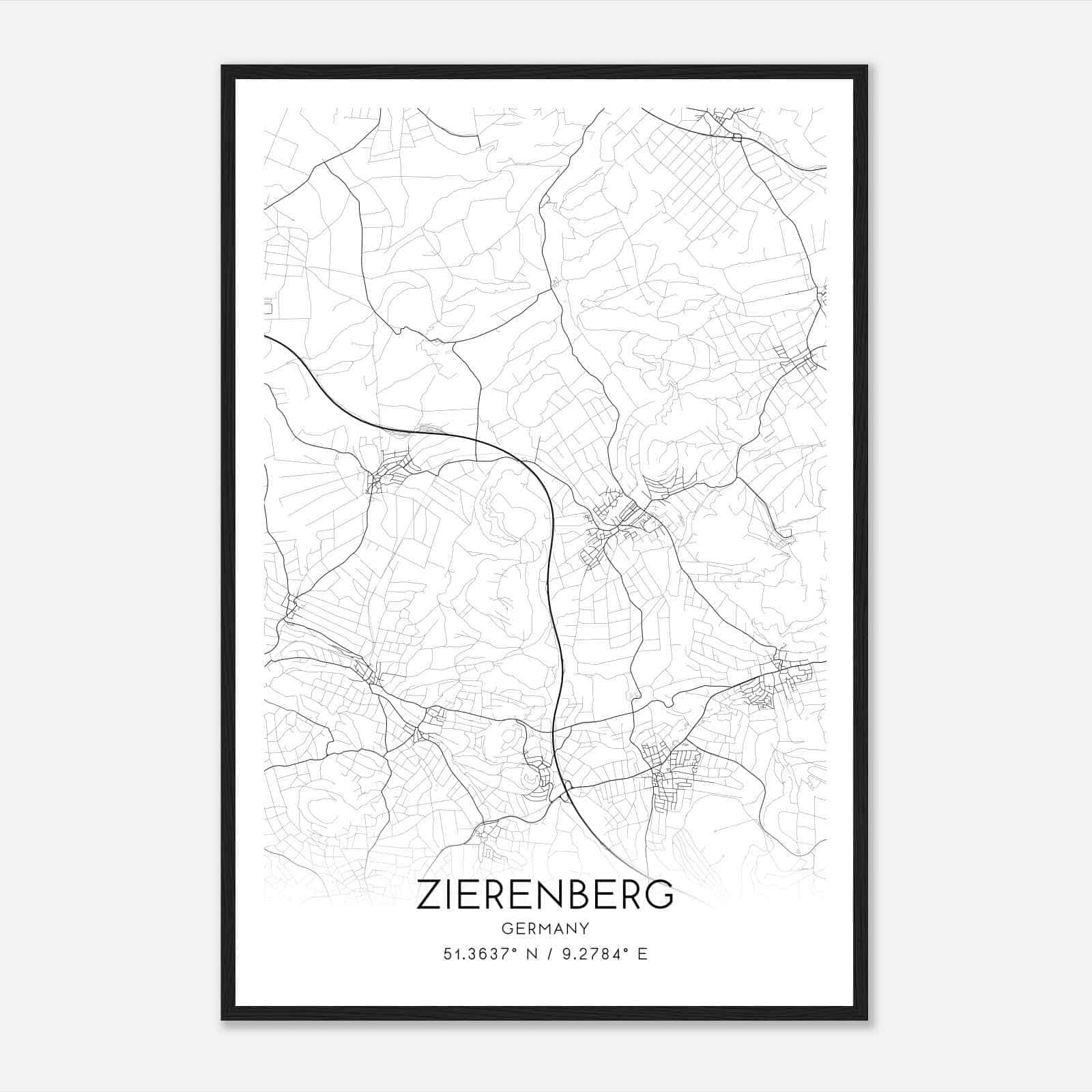 Zierenberg Germany Map Poster, Modern Home Decor Wall Art Print