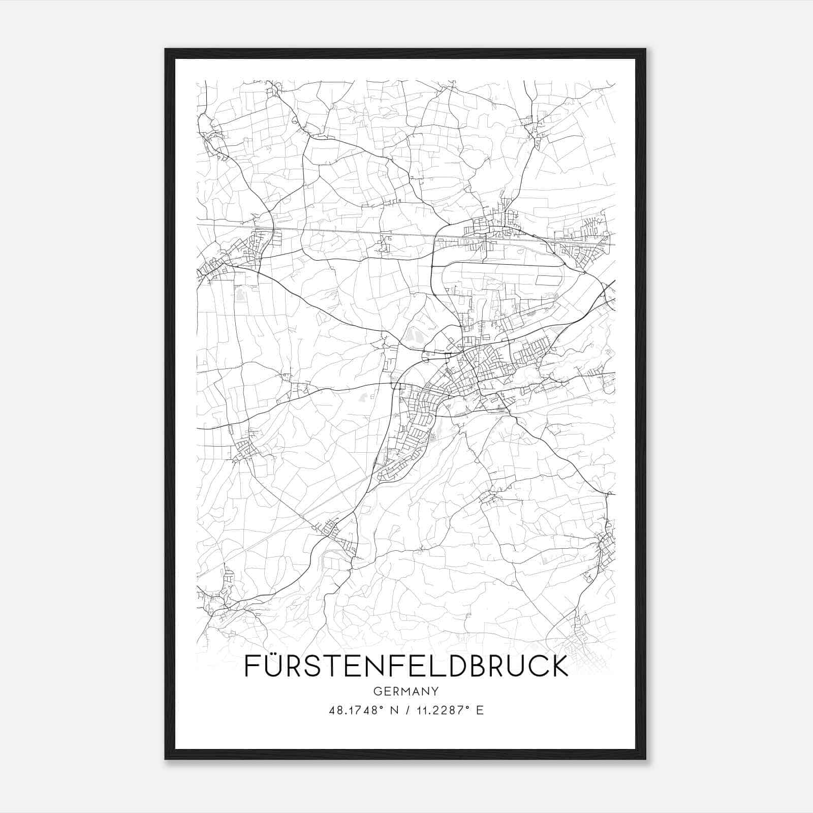 Furstenfeldbruck Germany Map Poster, Modern Home Decor Wall Art Print