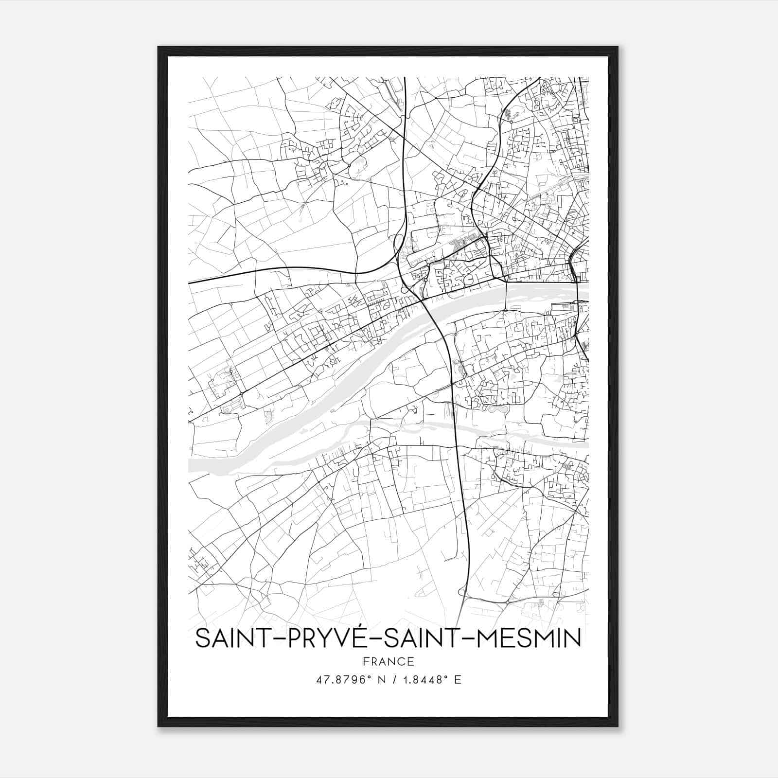 Saint-Pryve-Saint-Mesmin France Map Poster, Modern Home Decor Wall Art Print