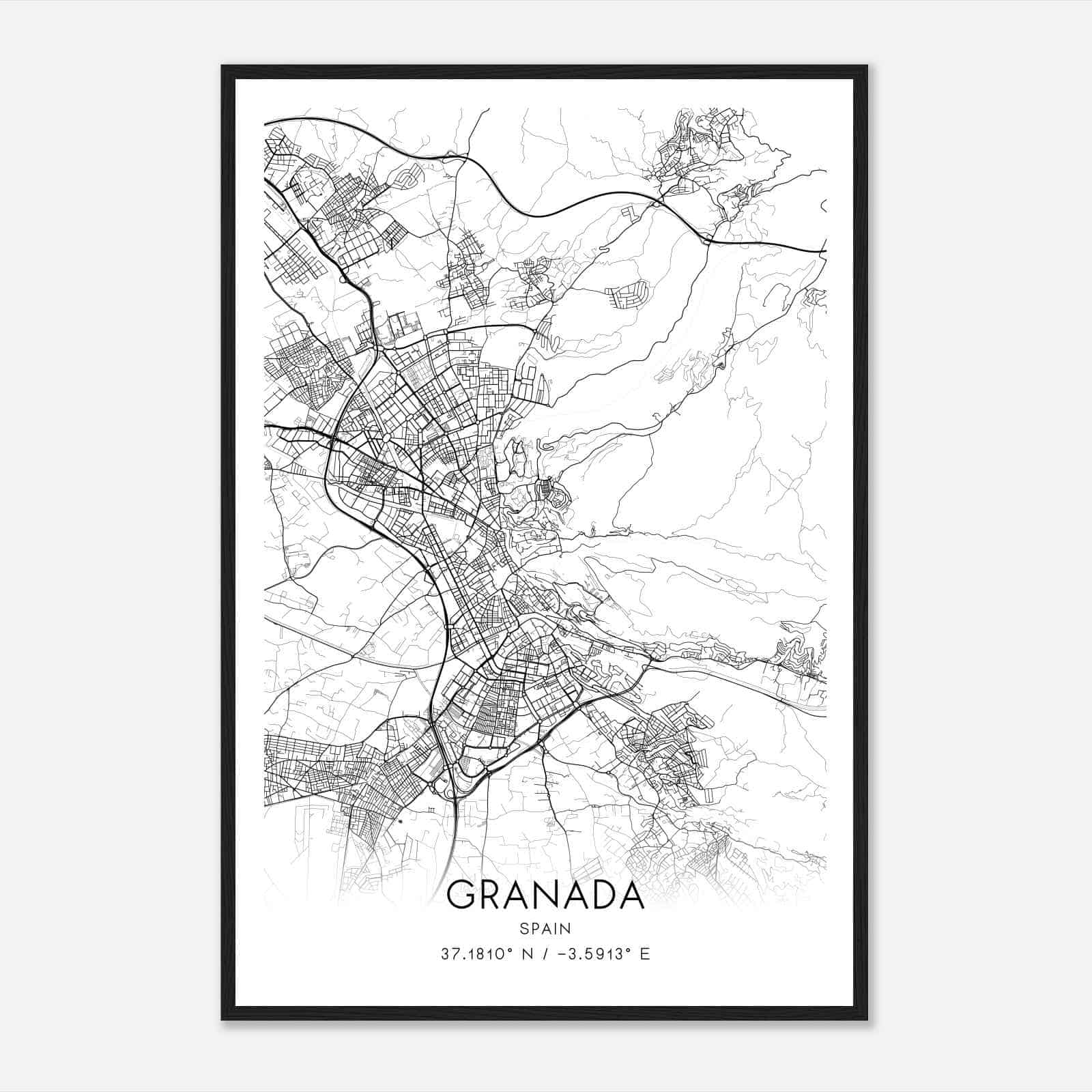 Granada Spain Map Poster, Modern Home Decor Wall Art Print
