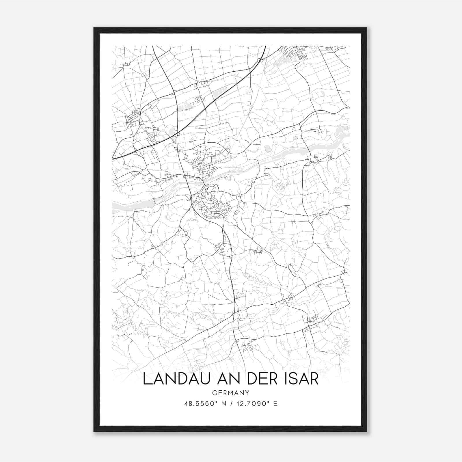 Landau an der Isar Germany Map Poster, Modern Home Decor Wall Art Print