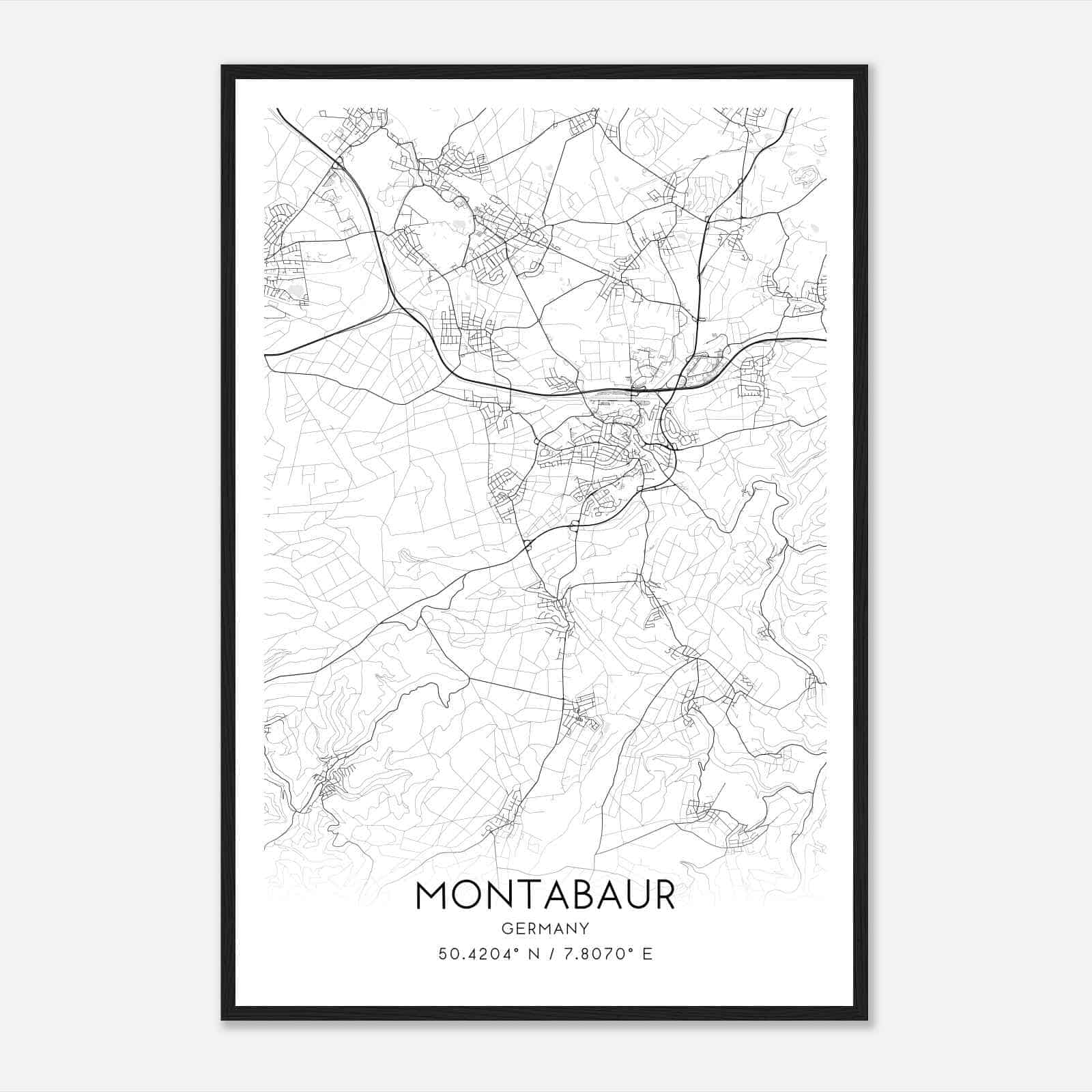 Montabaur Germany Map Poster, Modern Home Decor Wall Art Print