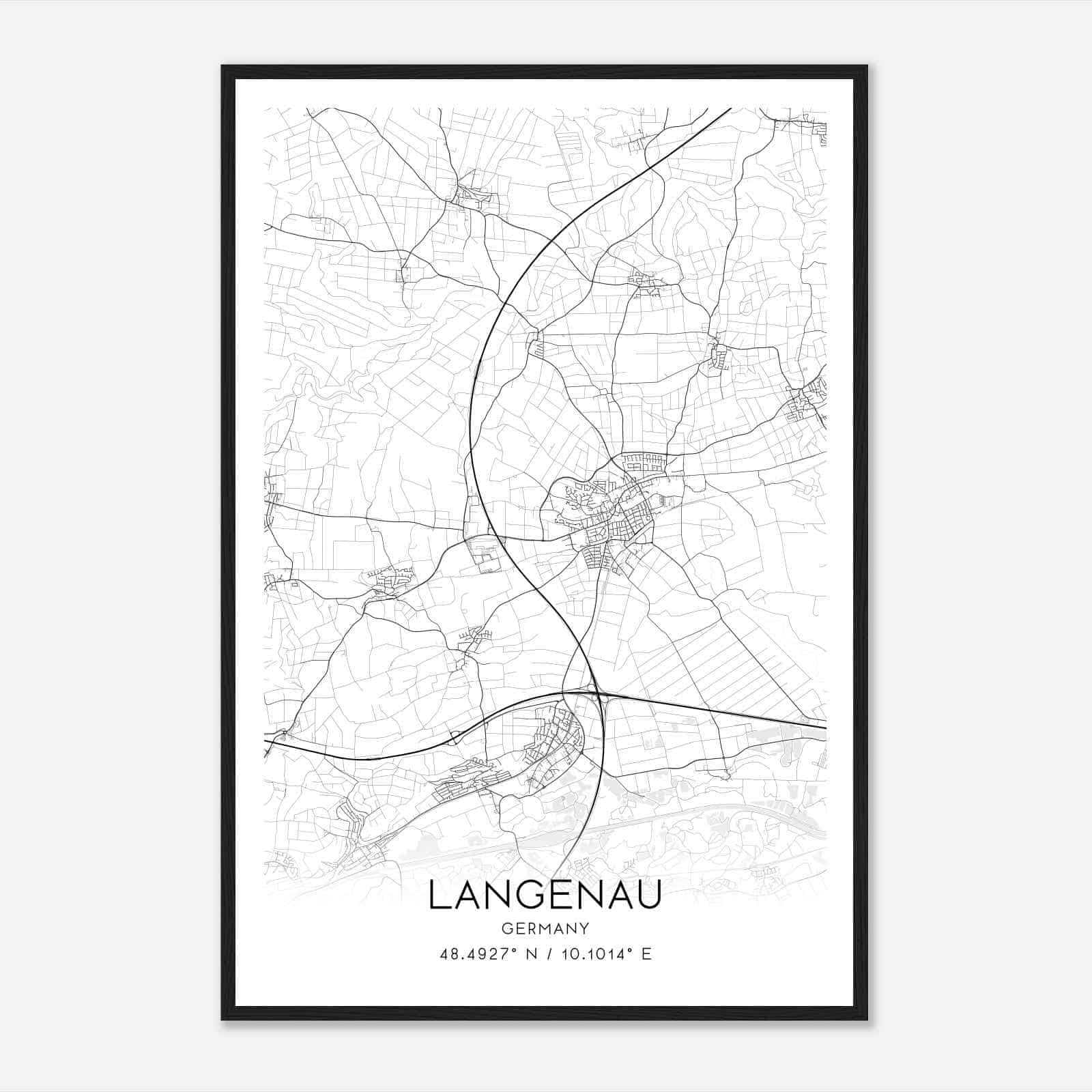 Langenau Germany Map Poster, Modern Home Decor Wall Art Print