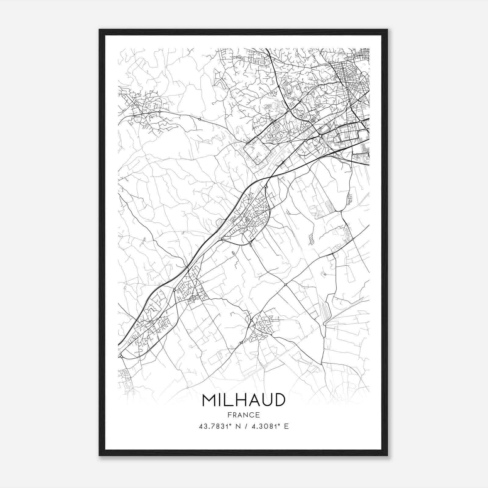 Milhaud France Map Poster, Modern Home Decor Wall Art Print