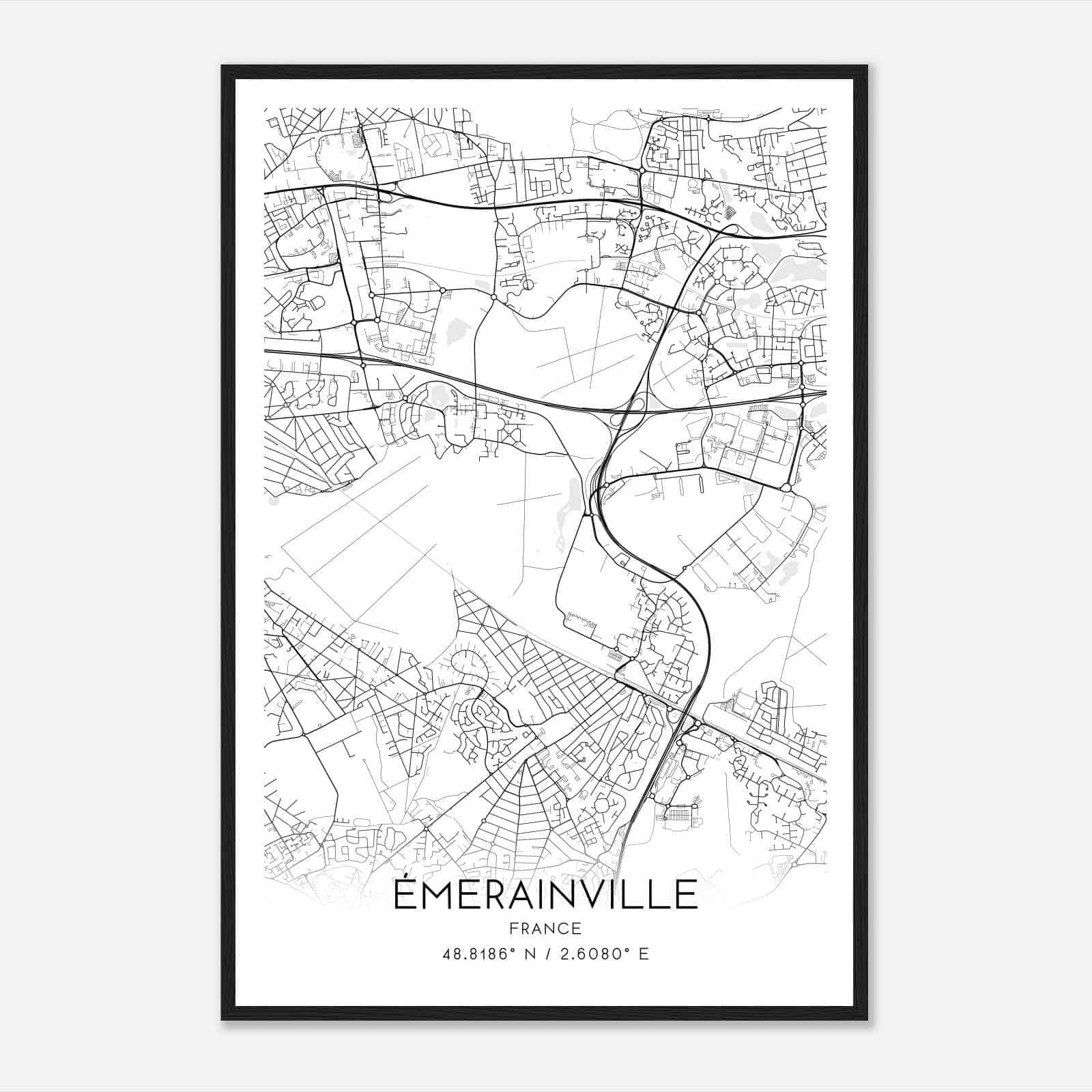 Emerainville France Map Poster, Modern Home Decor Wall Art Print