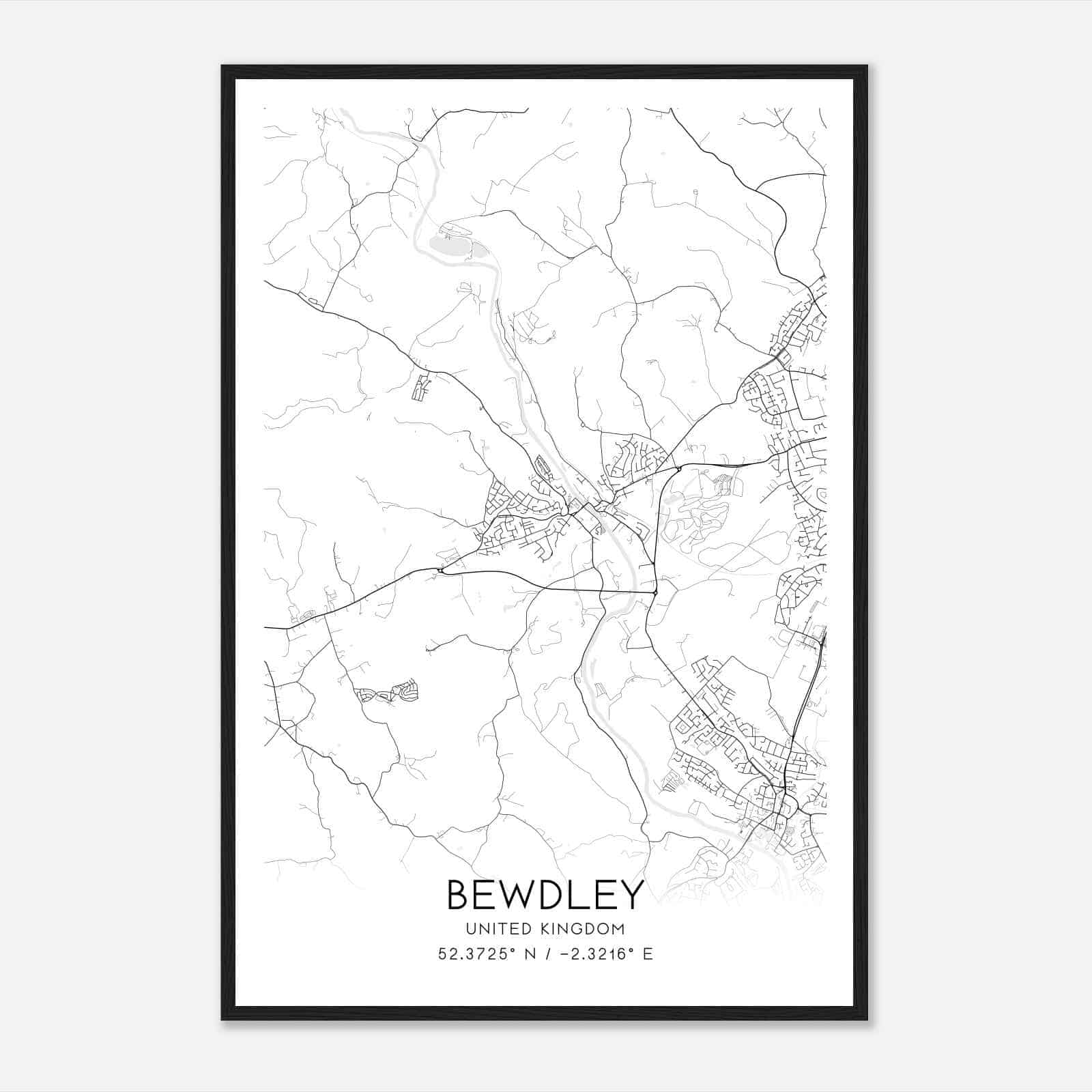 Bewdley United Kingdom Map Poster, Modern Home Decor Wall Art Print