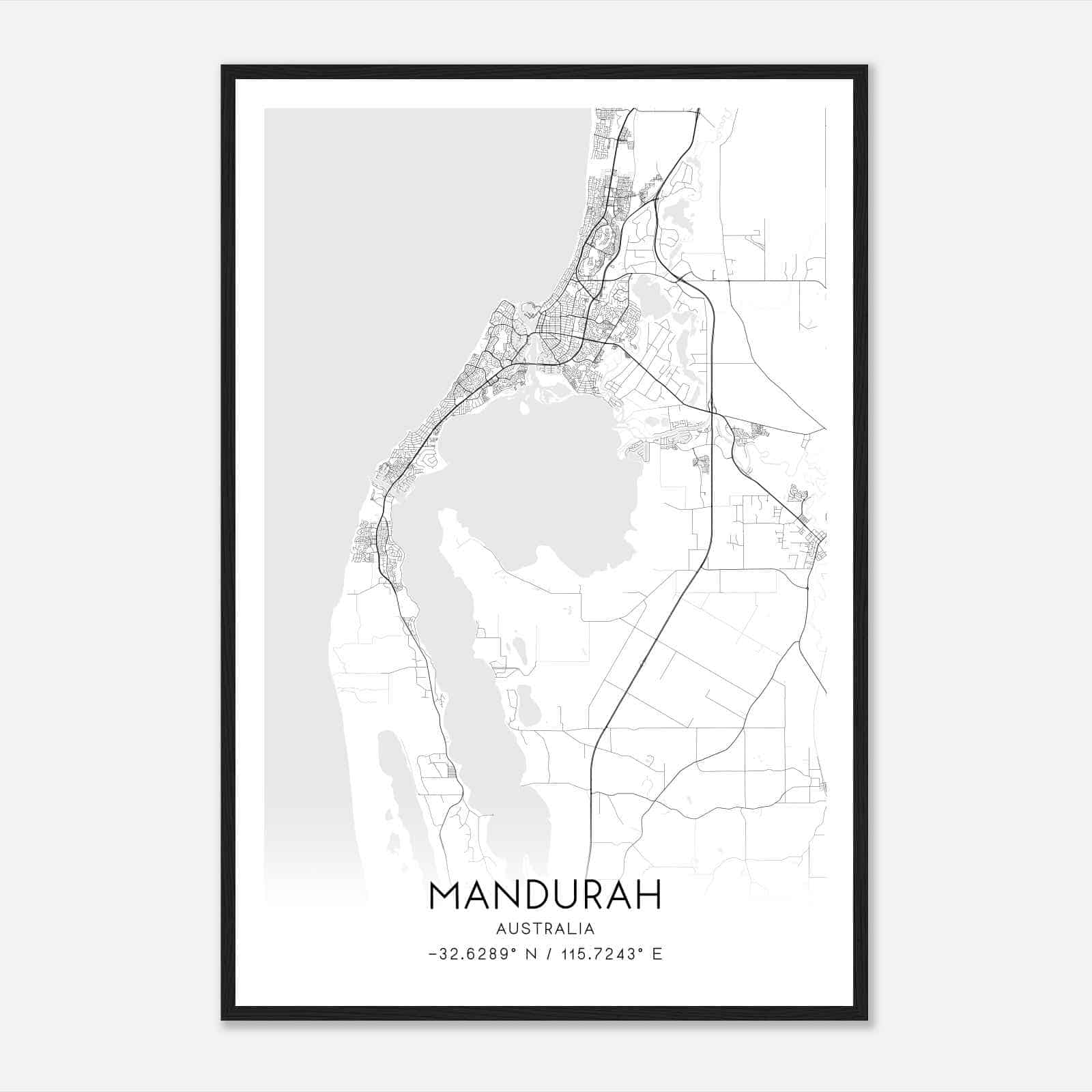 Mandurah Australia Map Poster, Modern Home Decor Wall Art Print