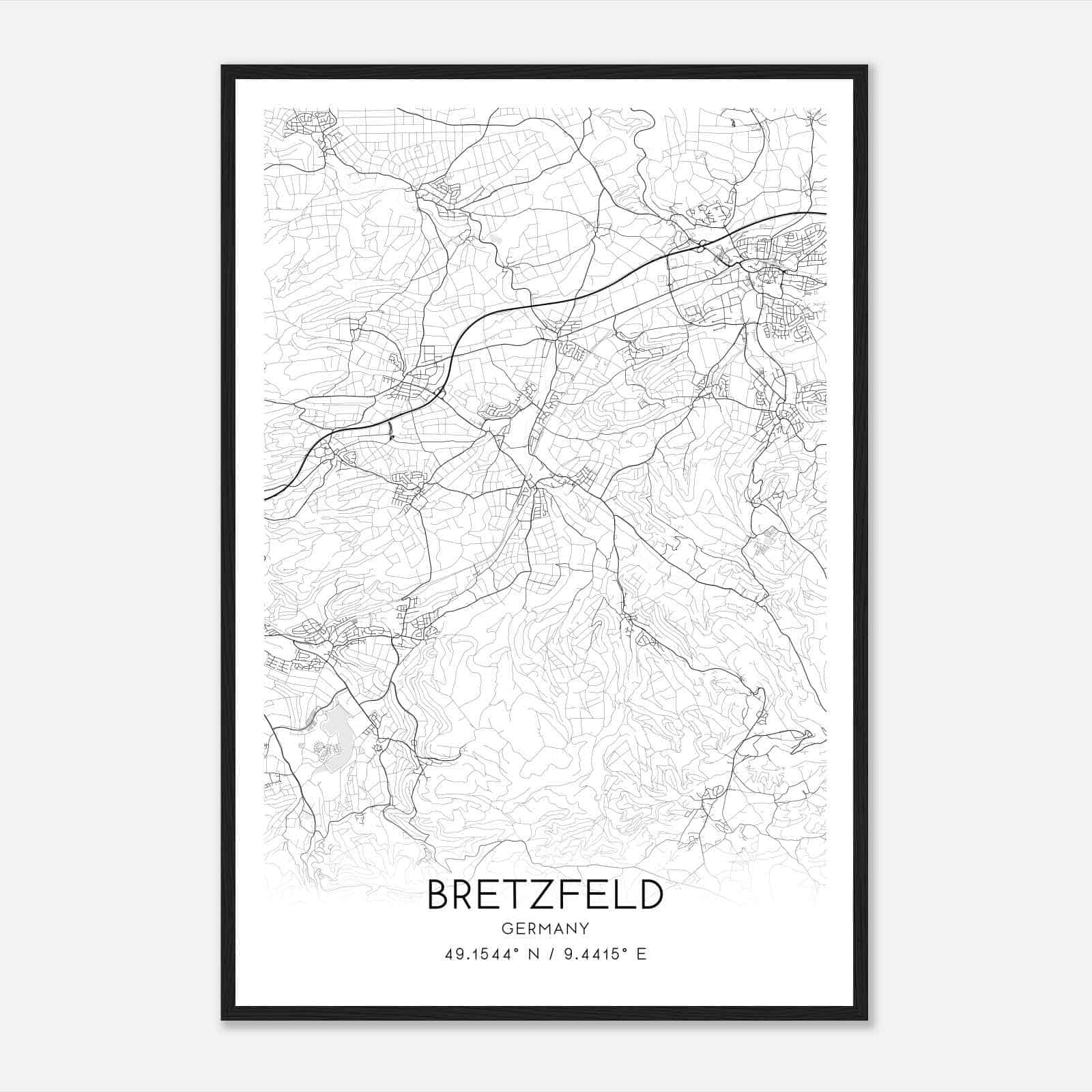 Bretzfeld Germany Map Poster, Modern Home Decor Wall Art Print