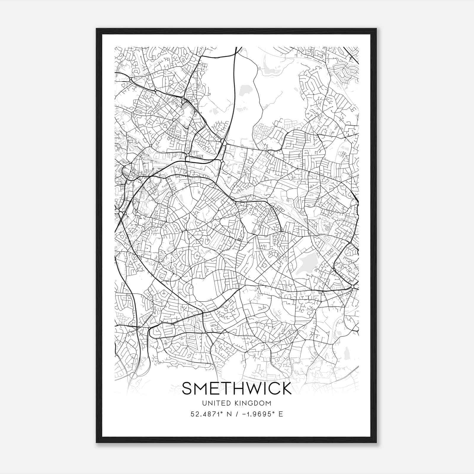 Smethwick United Kingdom Map Poster, Modern Home Decor Wall Art Print