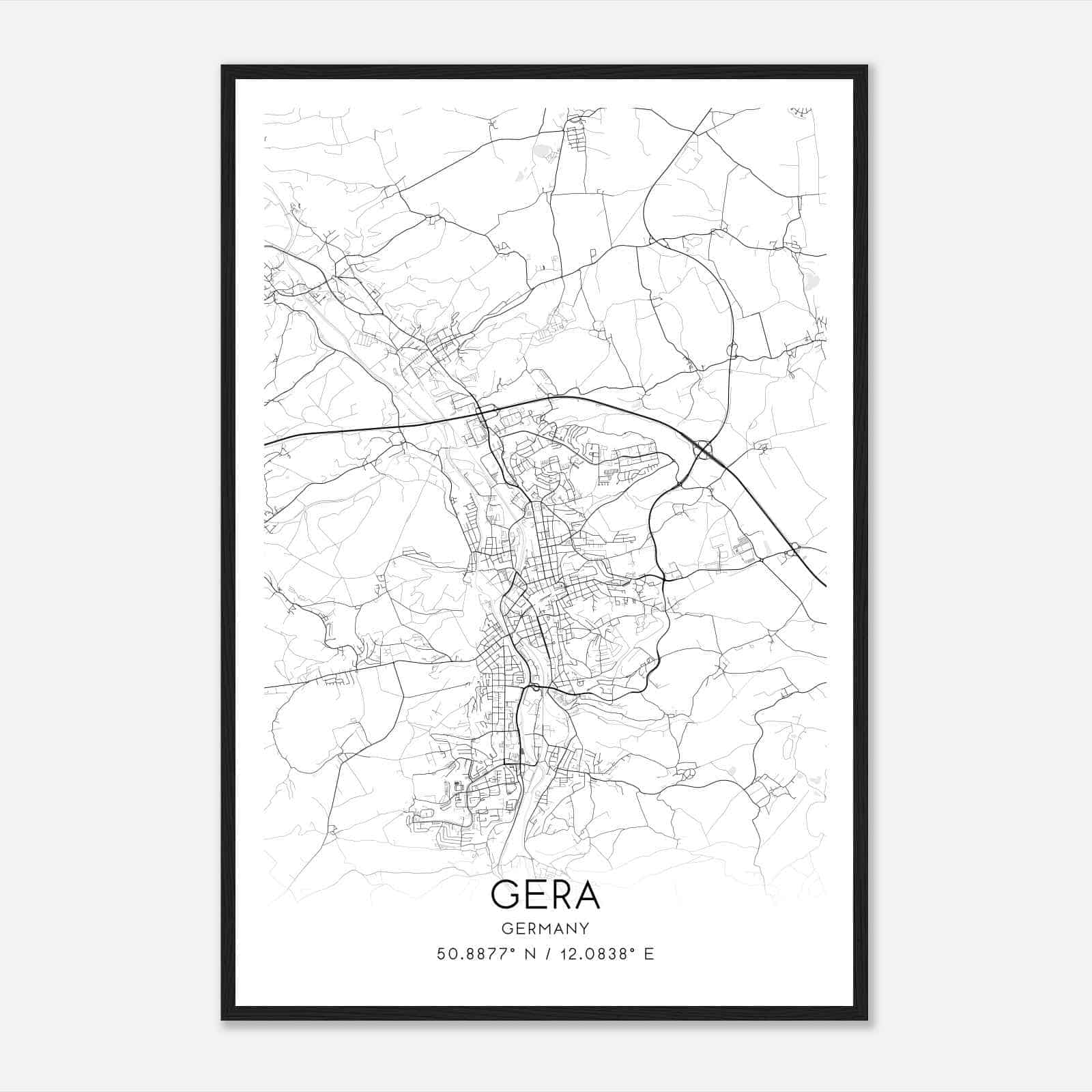Gera Germany Map Poster, Modern Home Decor Wall Art Print