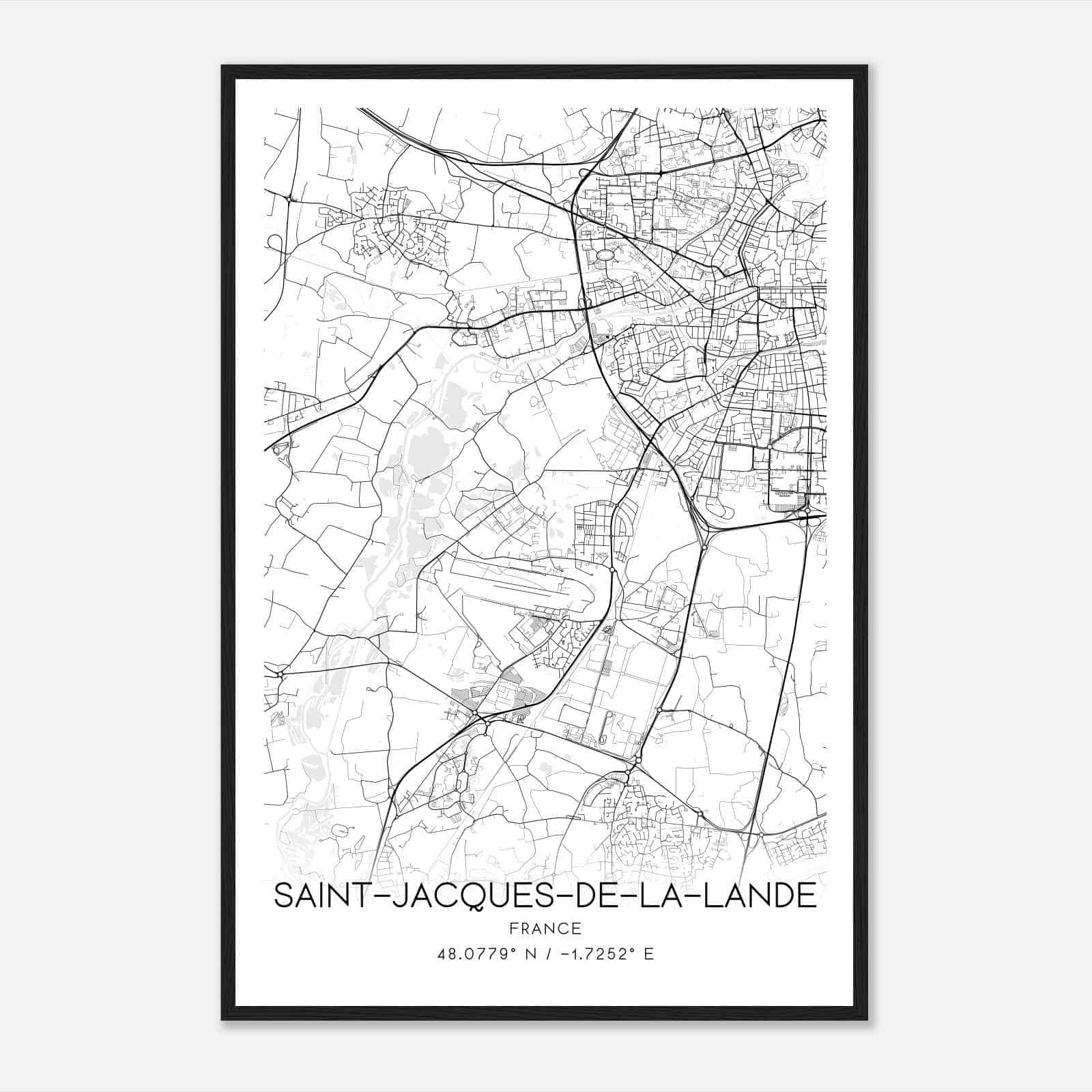 Saint-Jacques-de-la-Lande France Map Poster, Modern Home Decor Wall Art Print
