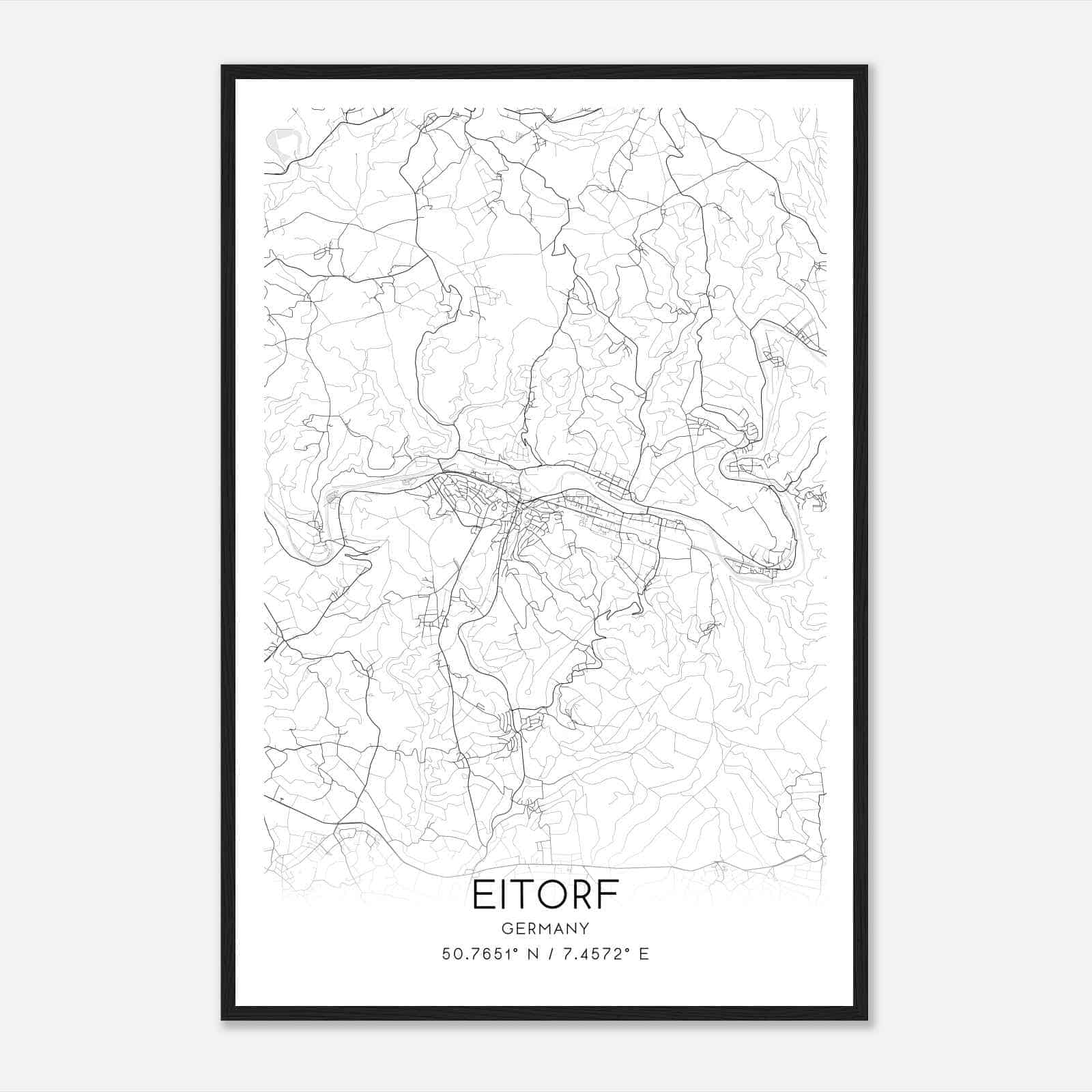 Eitorf Germany Map Poster, Modern Home Decor Wall Art Print