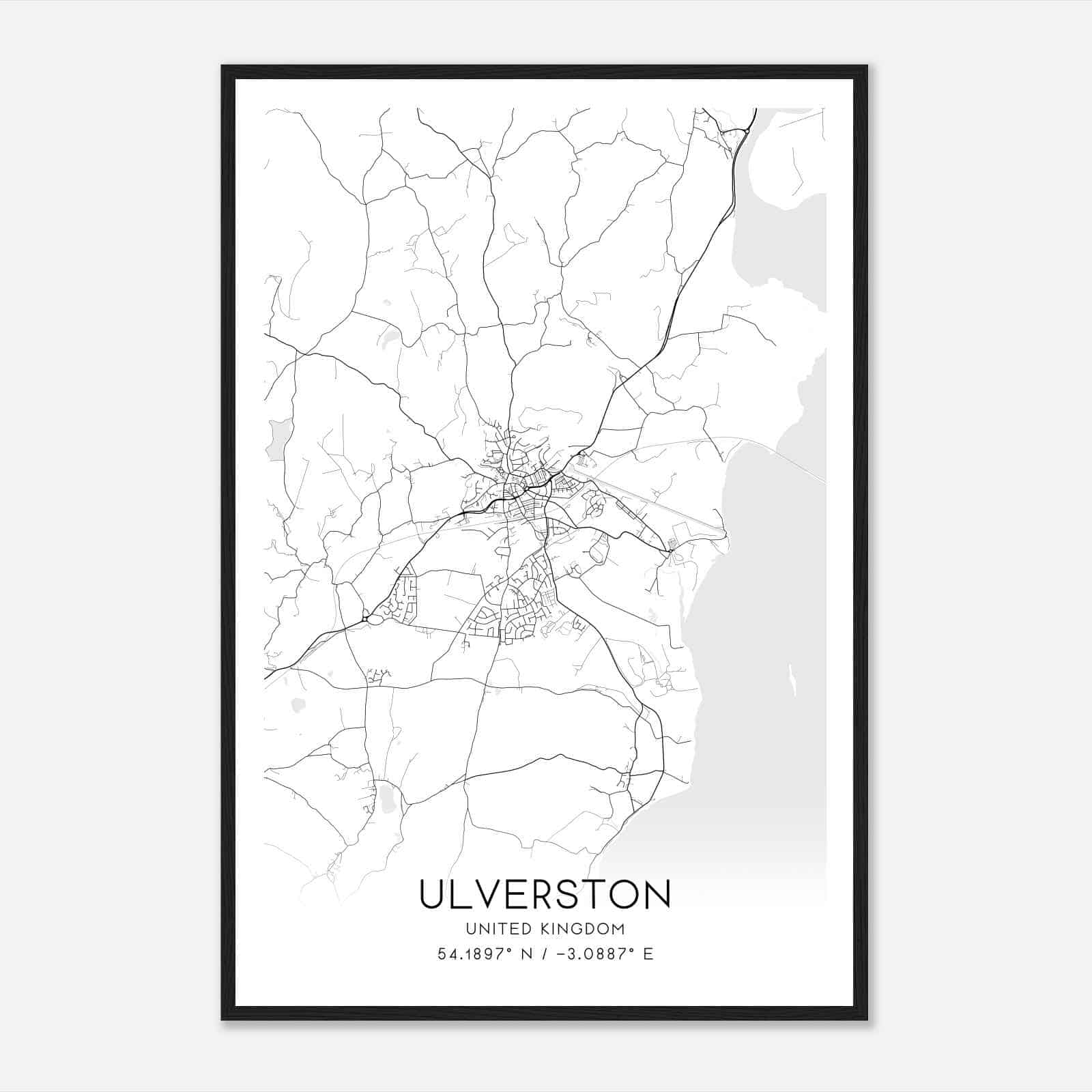 Ulverston United Kingdom Map Poster, Modern Home Decor Wall Art Print