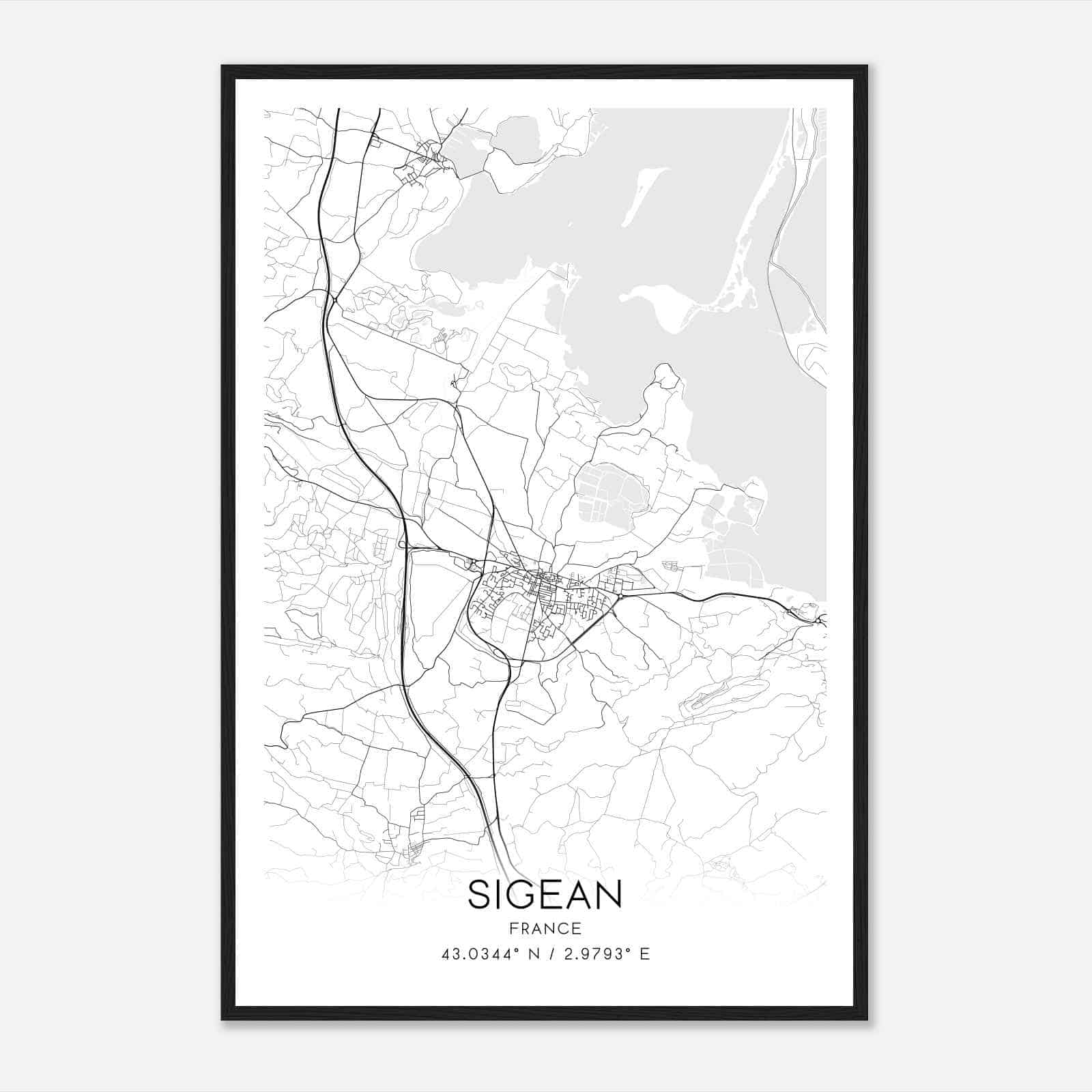 Sigean France Map Poster, Modern Home Decor Wall Art Print