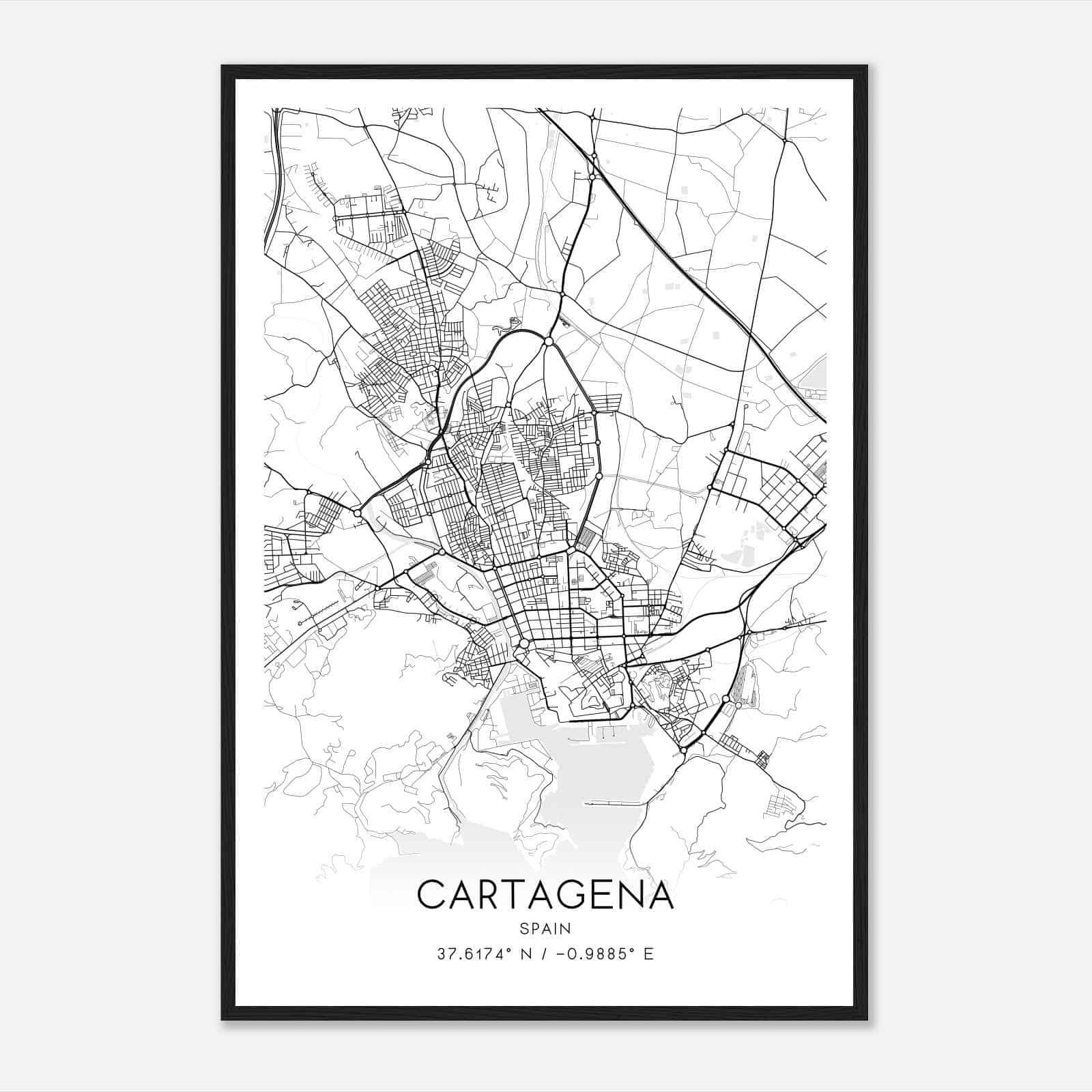 Cartagena Spain Map Poster, Modern Home Decor Wall Art Print
