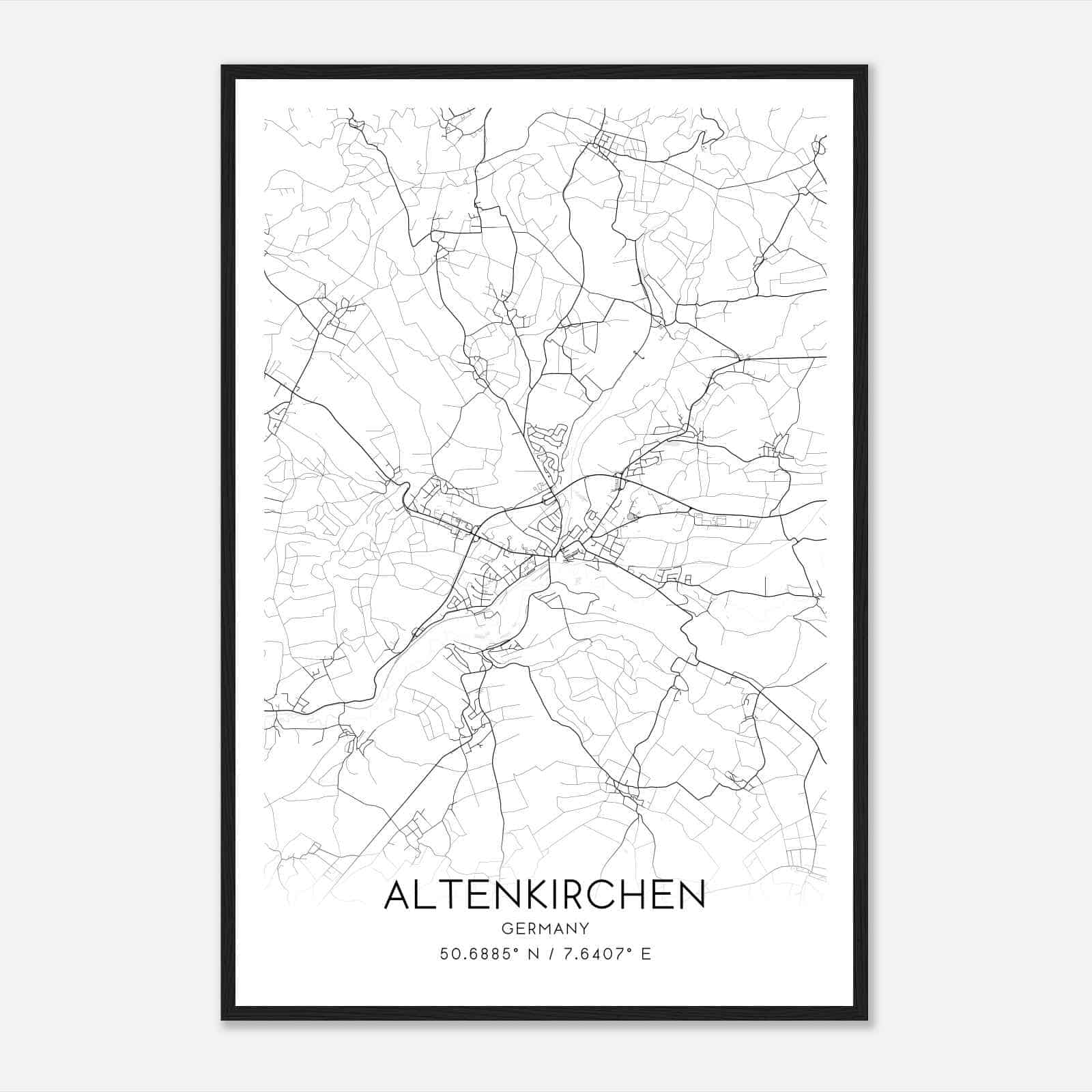 Altenkirchen Germany Map Poster, Modern Home Decor Wall Art Print