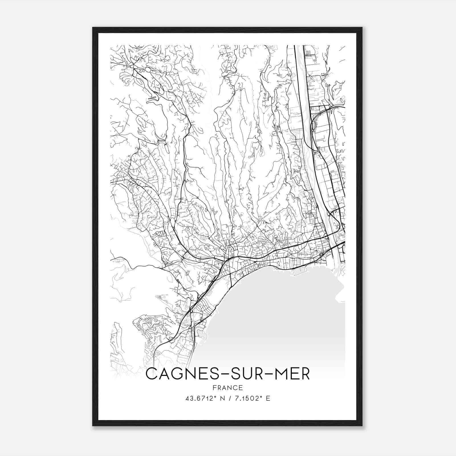 Cagnes-sur-Mer France Map Poster, Modern Home Decor Wall Art Print