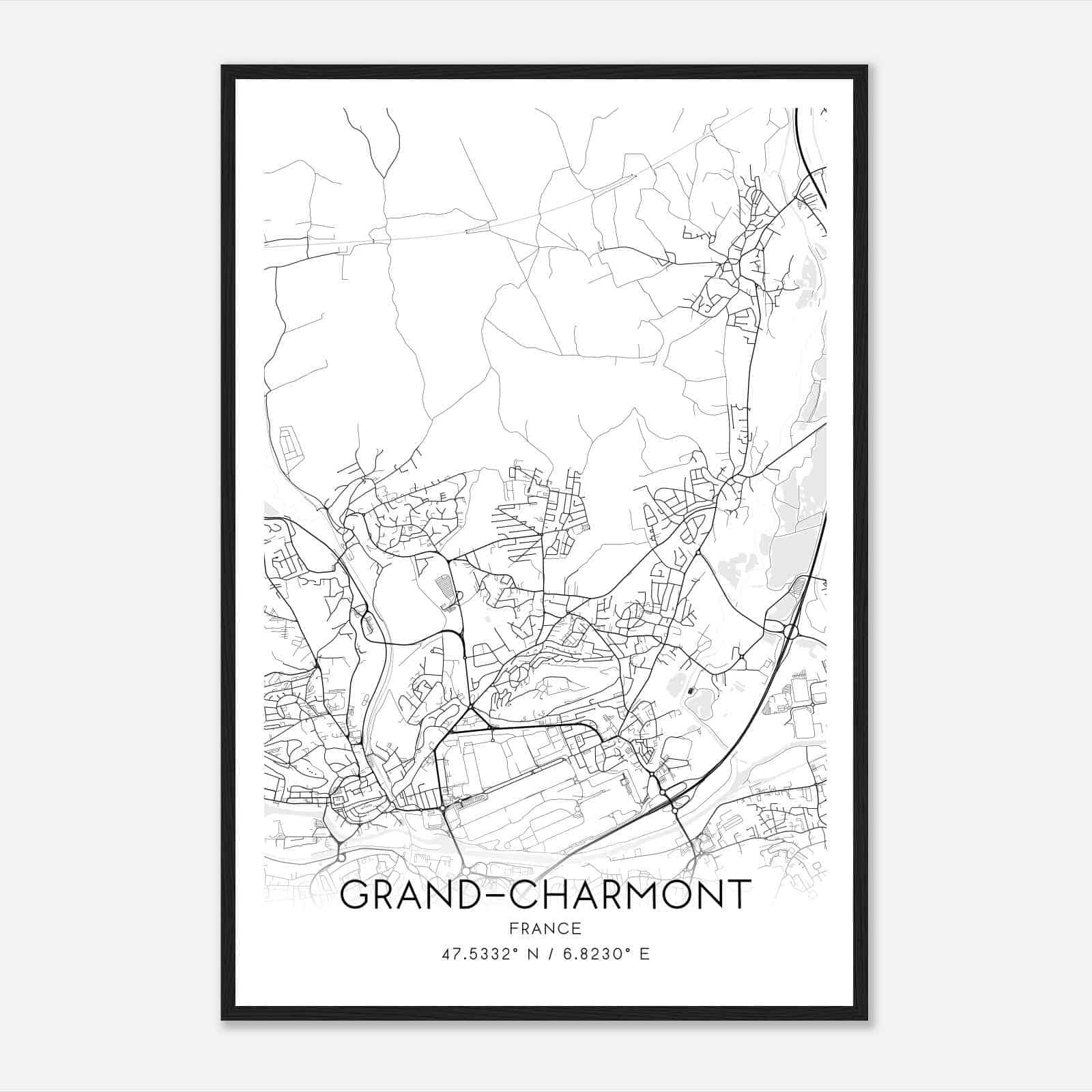 Grand-Charmont France Map Poster, Modern Home Decor Wall Art Print