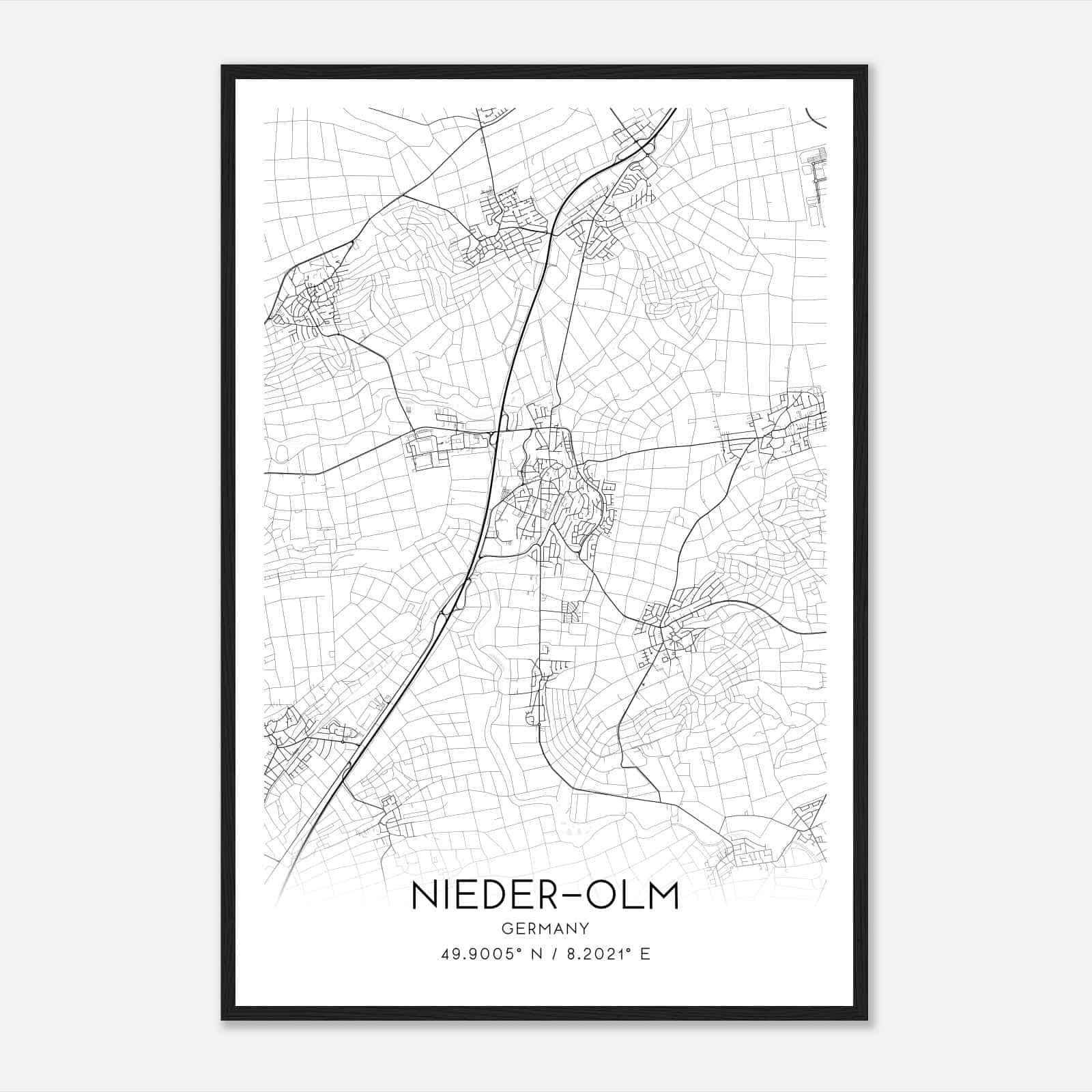 Nieder-Olm Germany Map Poster, Modern Home Decor Wall Art Print