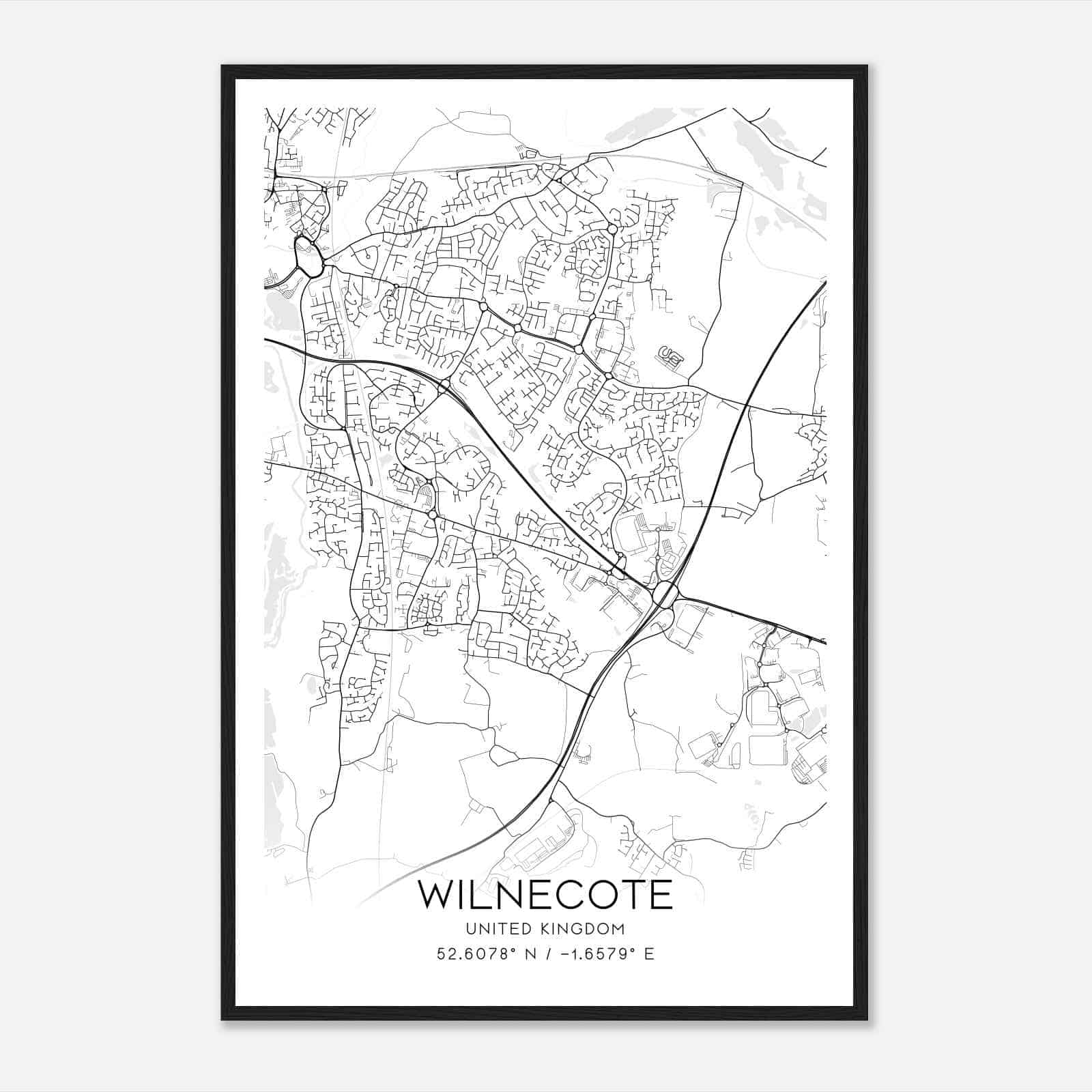Wilnecote United Kingdom Map Poster, Modern Home Decor Wall Art Print