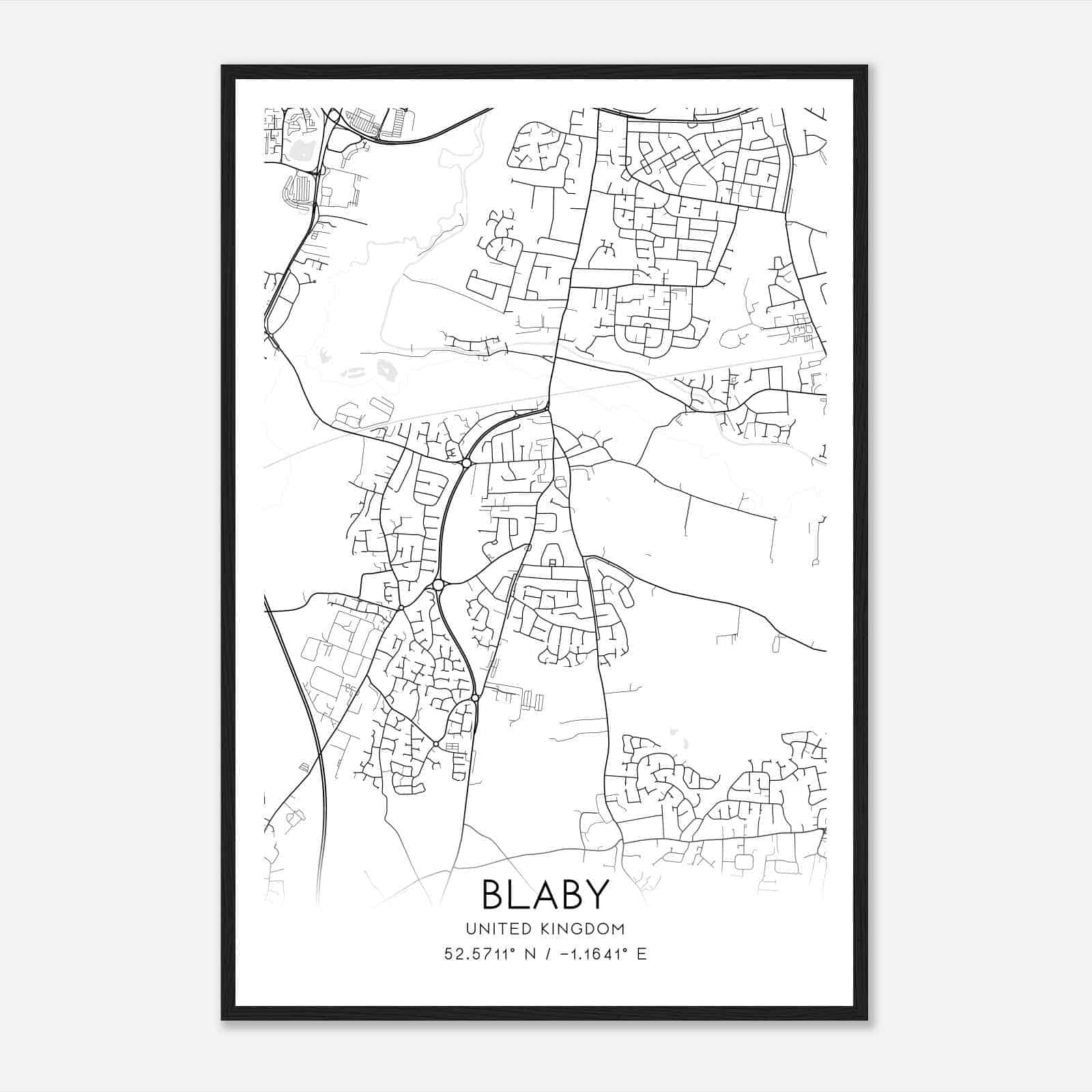 Blaby United Kingdom Map Poster, Modern Home Decor Wall Art Print