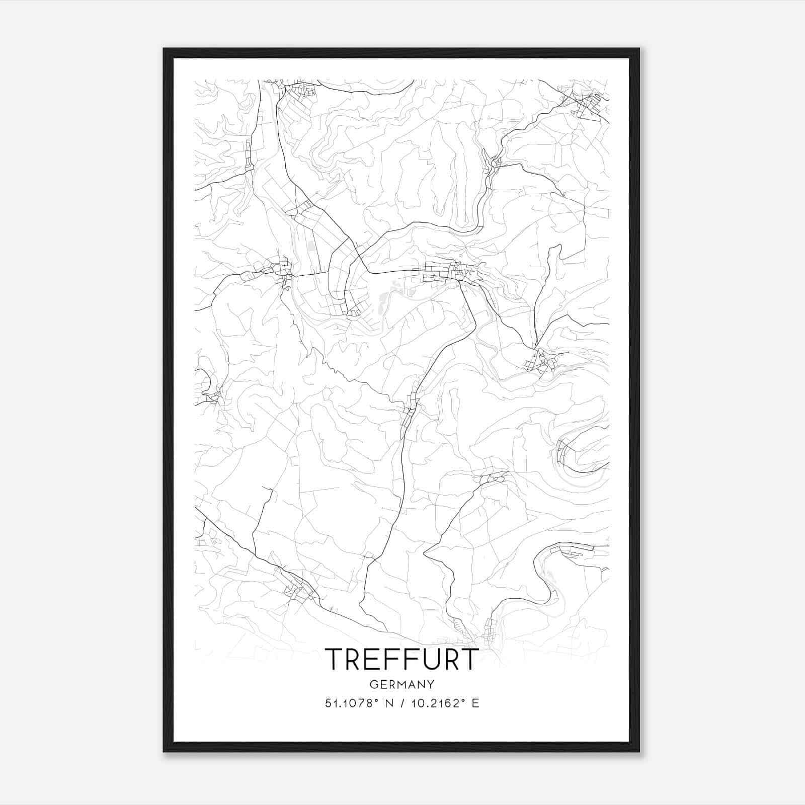 Treffurt Germany Map Poster, Modern Home Decor Wall Art Print Treffurt Germany Map Poster, Modern Home Decor Wall Art Print