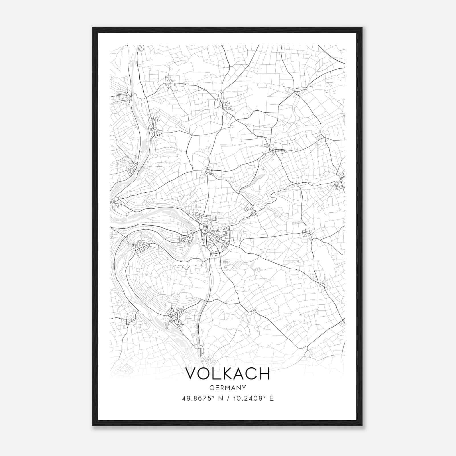 Volkach Germany Map Poster, Modern Home Decor Wall Art Print