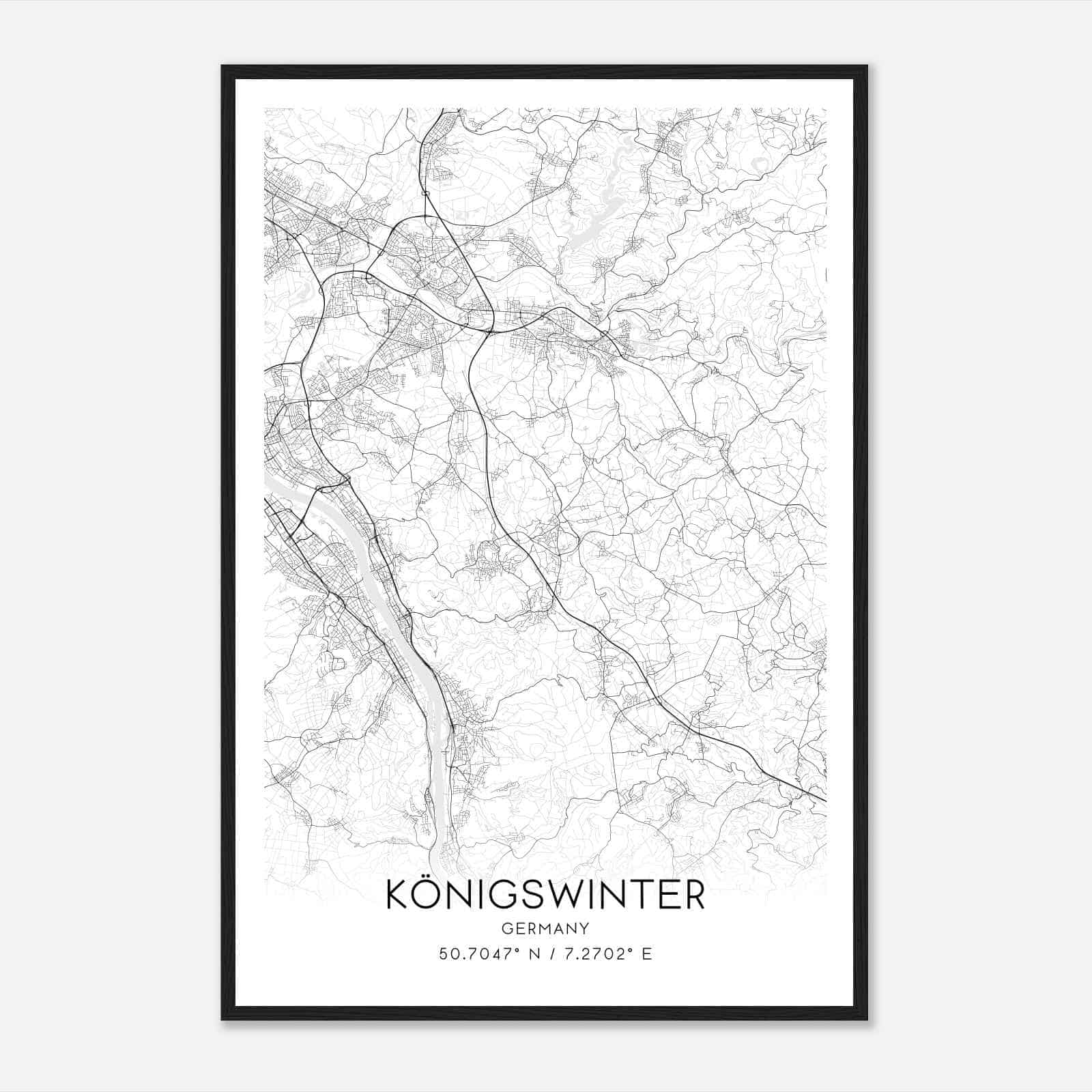 Konigswinter Germany Map Poster, Modern Home Decor Wall Art Print