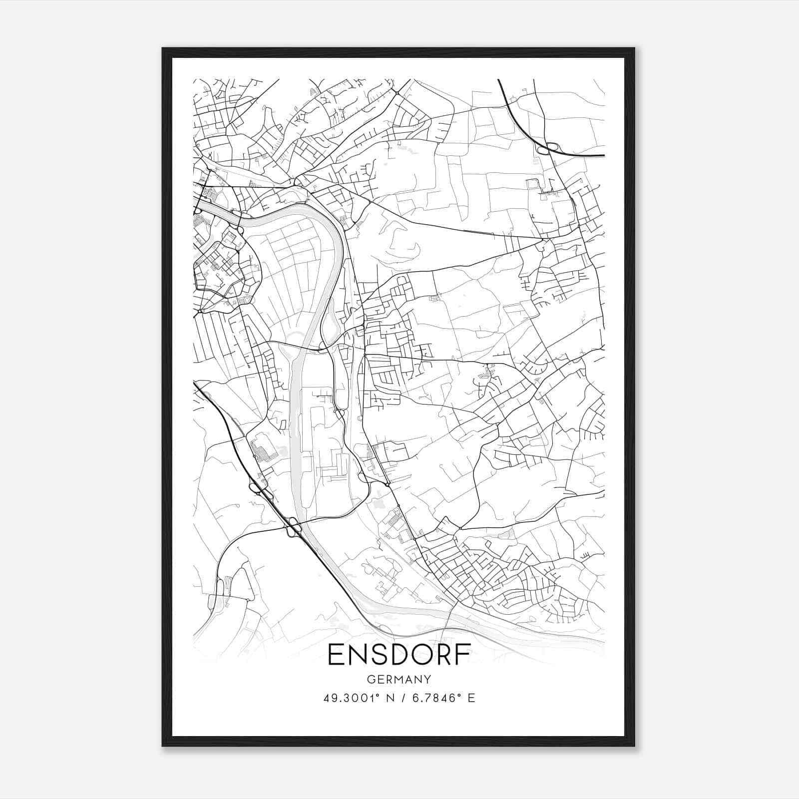 Ensdorf Germany Map Poster, Modern Home Decor Wall Art Print