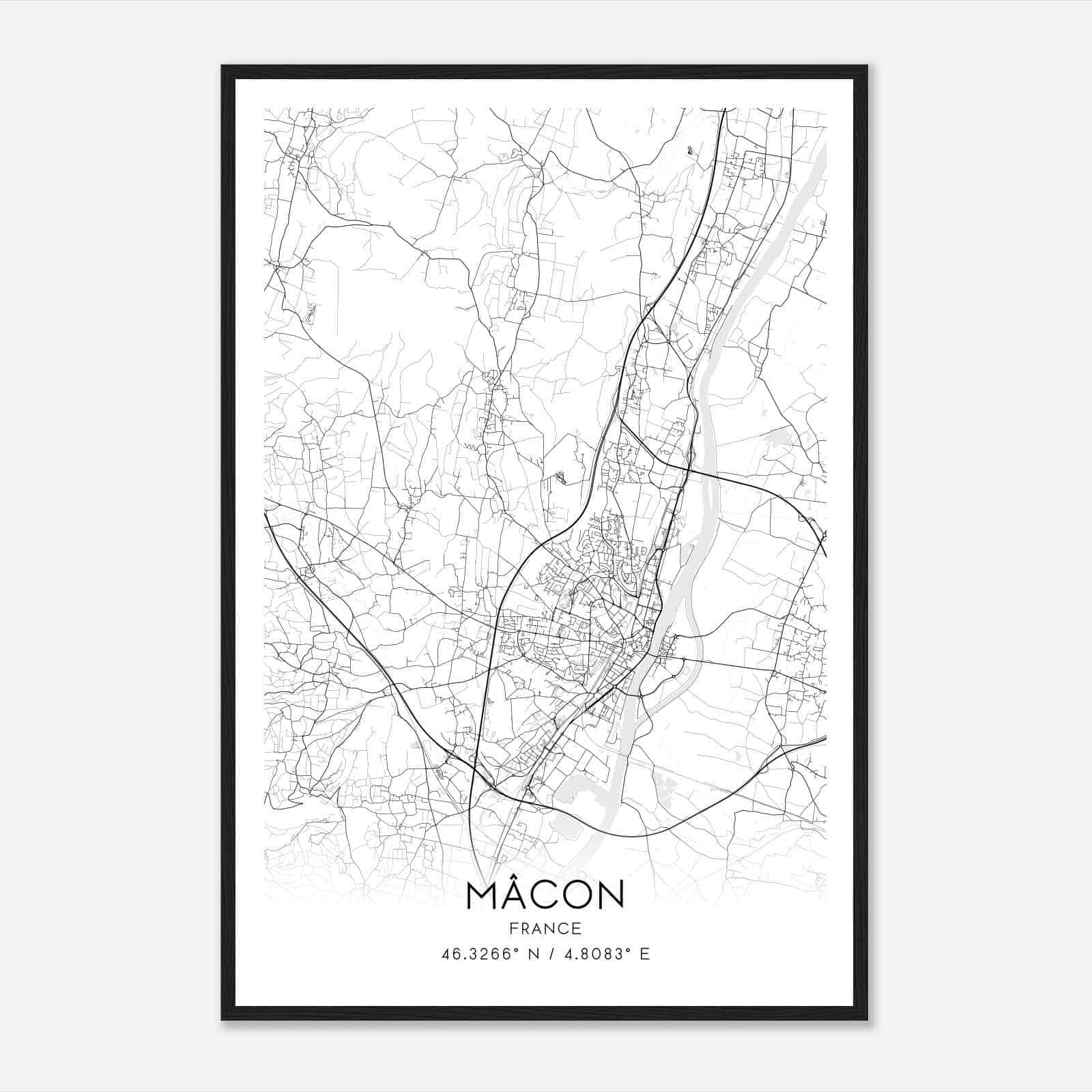 Macon France Map Poster, Modern Home Decor Wall Art Print