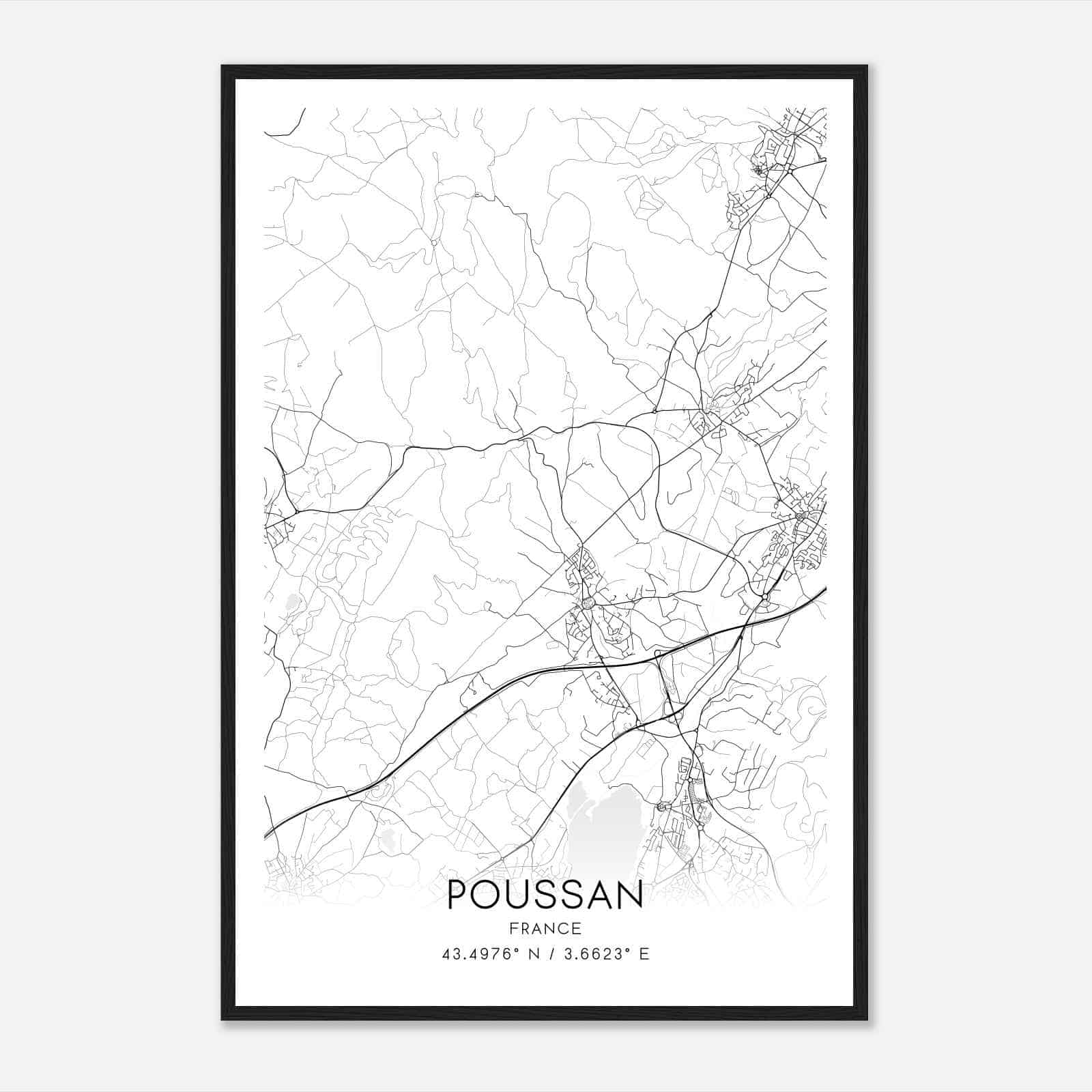Poussan France Map Poster, Modern Home Decor Wall Art Print