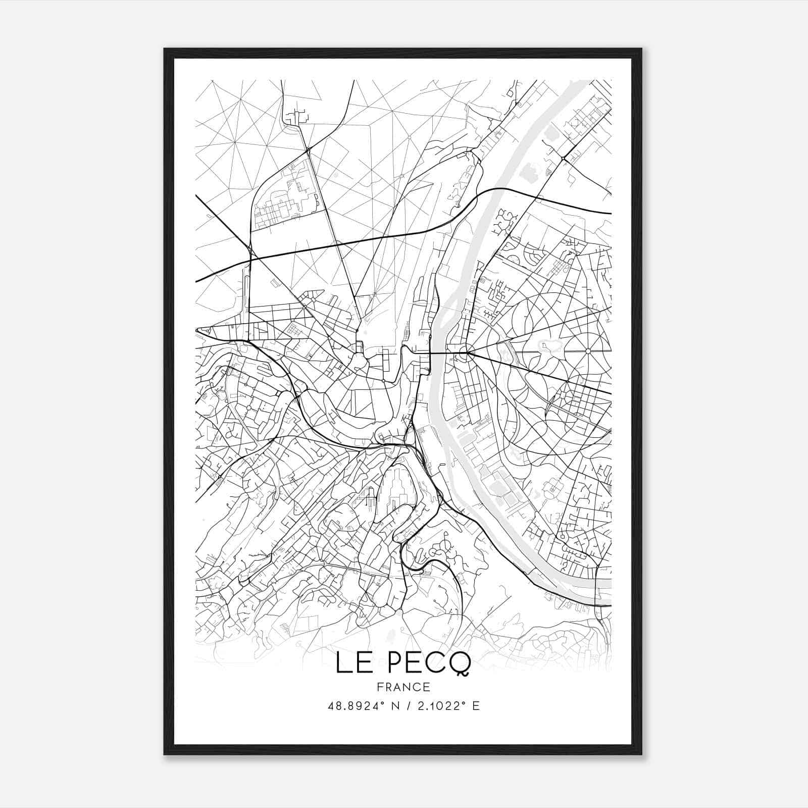 Le Pecq France Map Poster, Modern Home Decor Wall Art Print