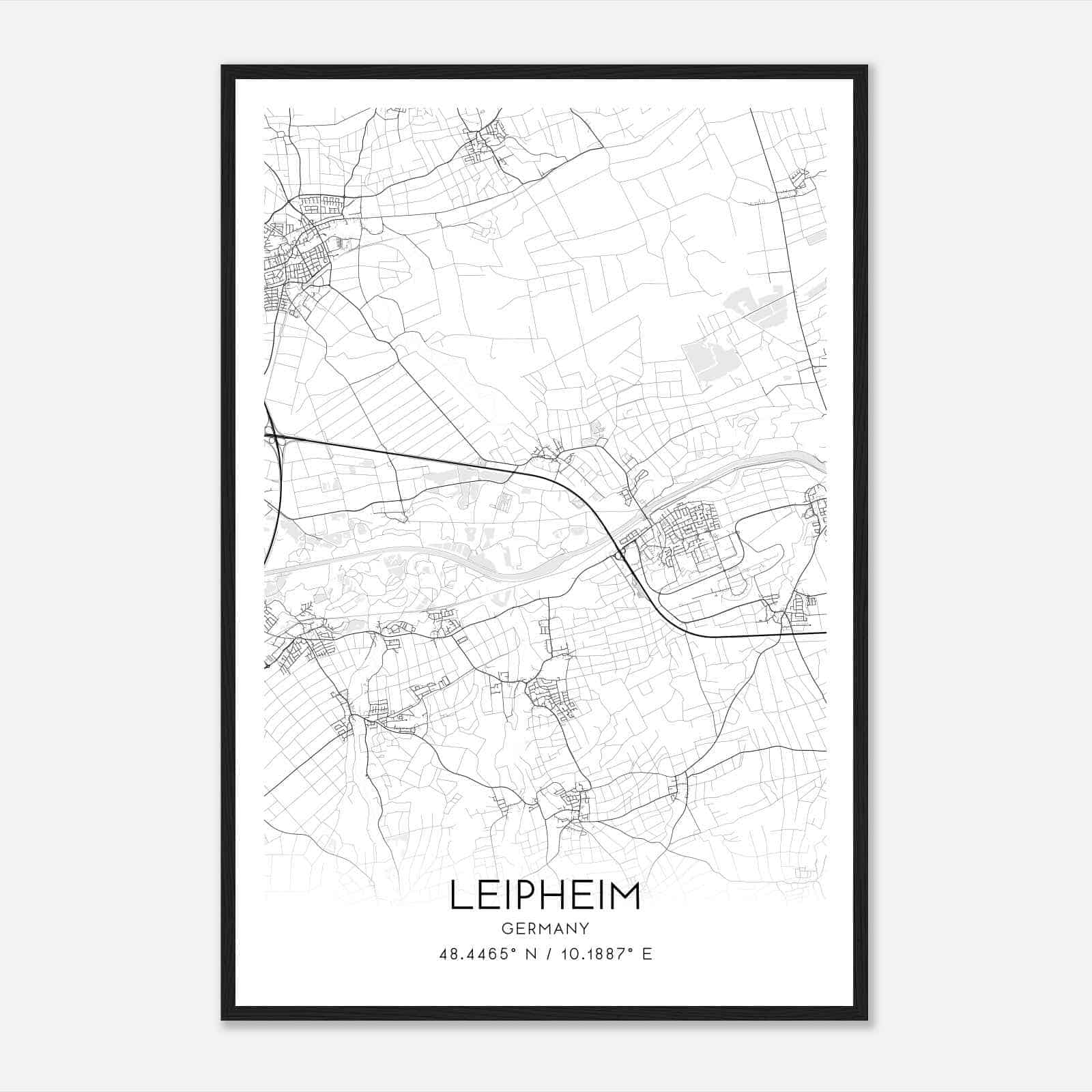 Leipheim Germany Map Poster, Modern Home Decor Wall Art Print