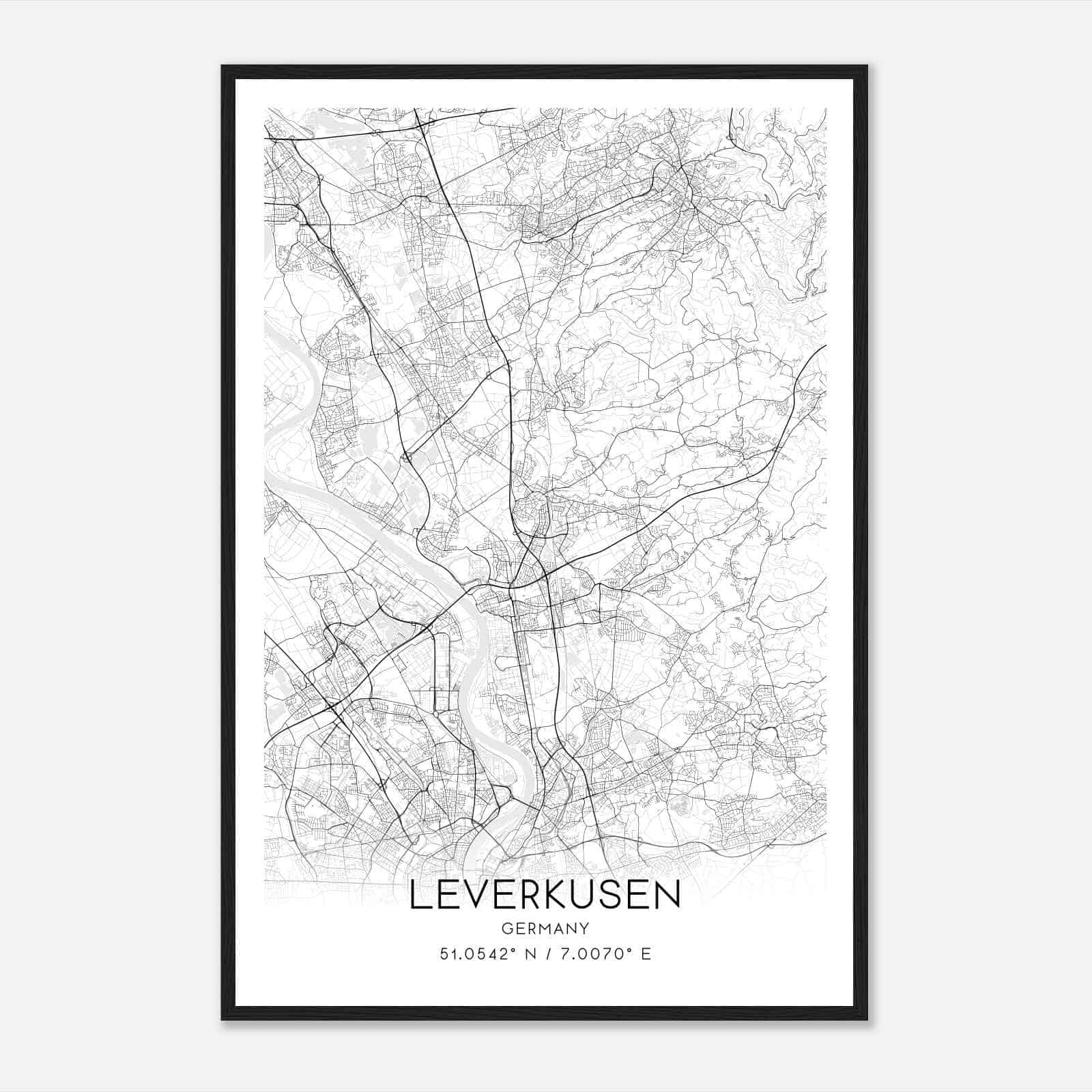 Leverkusen Germany Map Poster, Modern Home Decor Wall Art Print