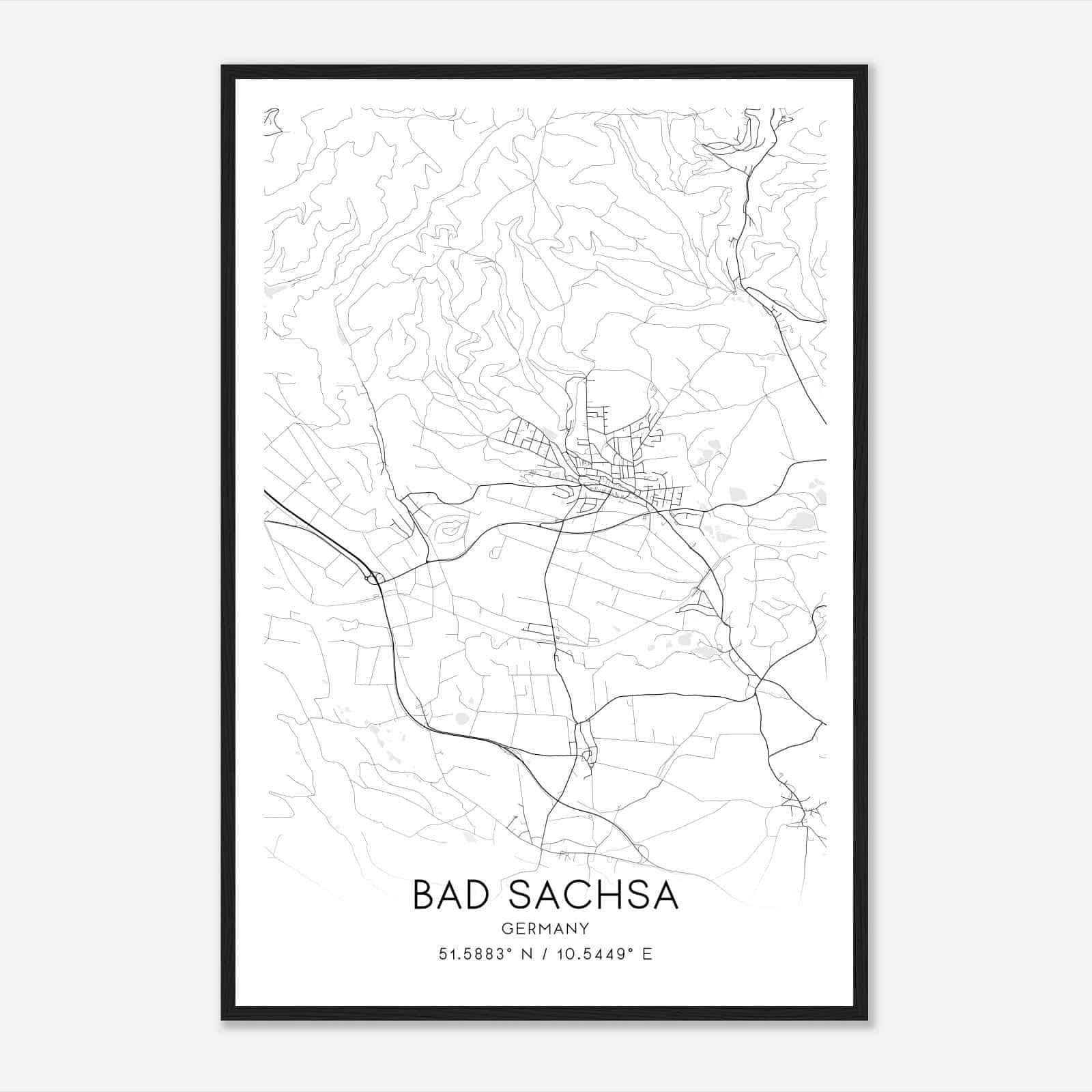Bad Sachsa Germany Map Poster, Modern Home Decor Wall Art Print