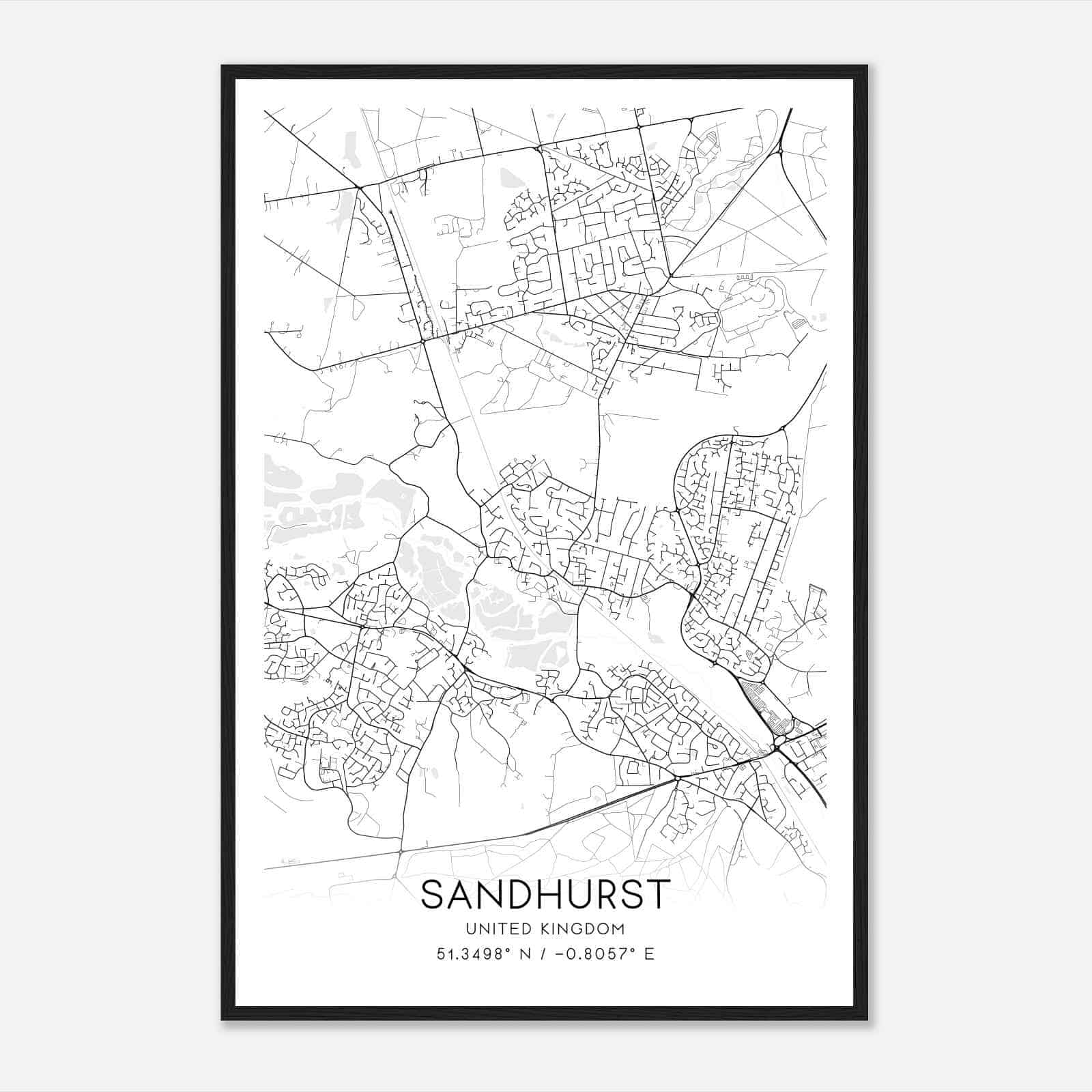 Sandhurst United Kingdom Map Poster, Modern Home Decor Wall Art Print