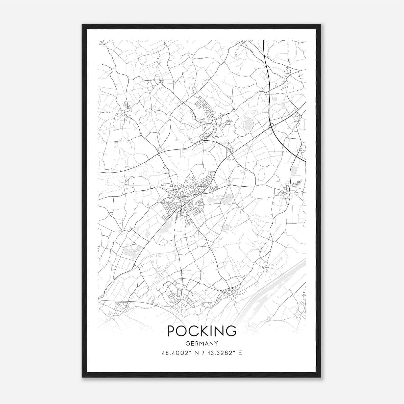 Pocking Germany Map Poster, Modern Home Decor Wall Art Print