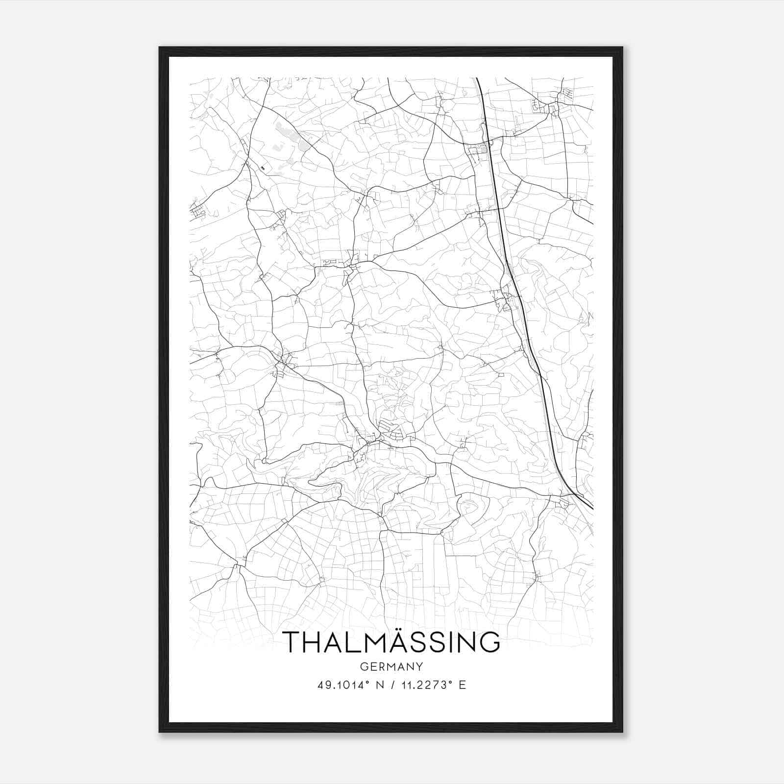 Thalmassing Germany Map Poster, Modern Home Decor Wall Art Print
