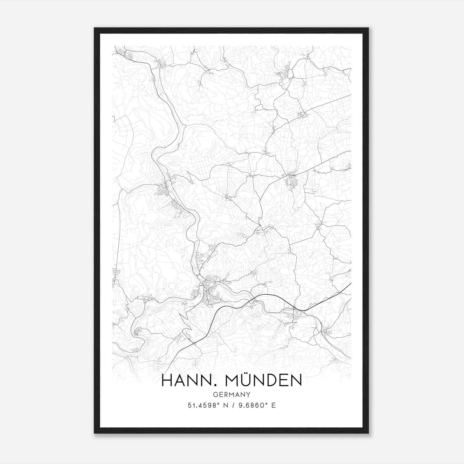 Hannoversch Munden Germany Map Poster, Modern Home Decor Wall Art Print