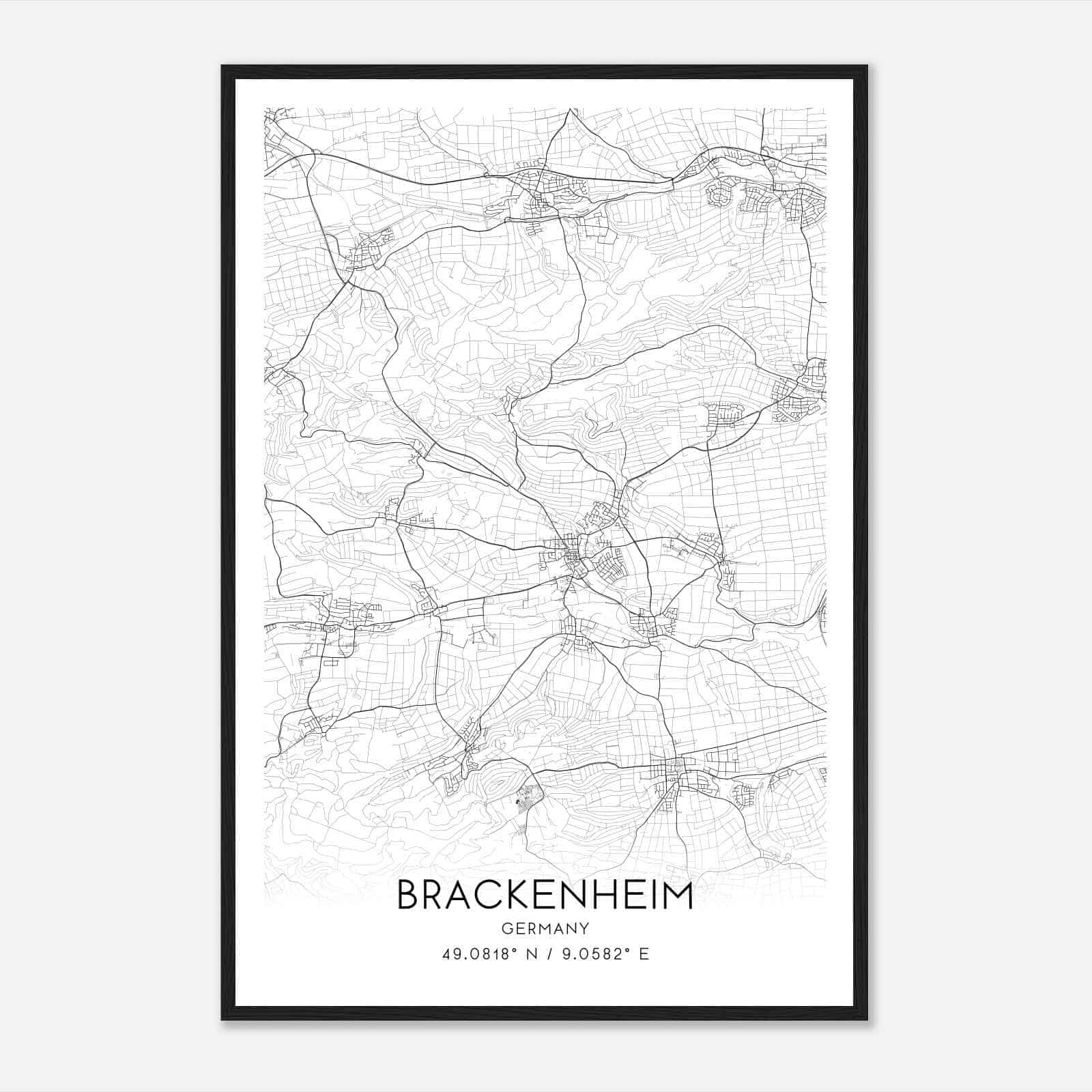 Brackenheim Germany Map Poster, Modern Home Decor Wall Art Print