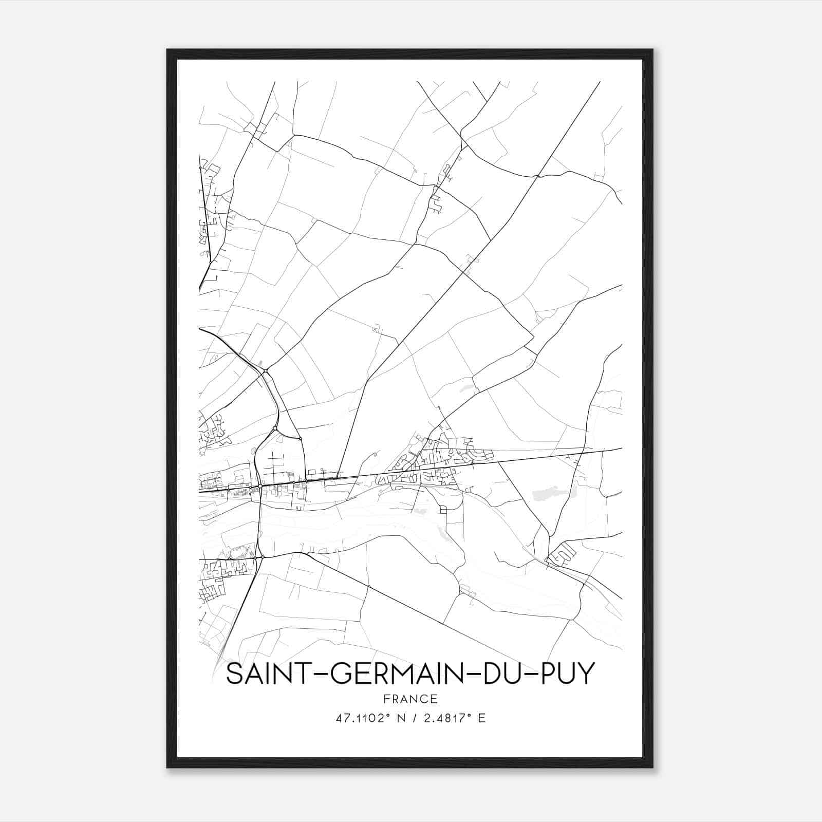 Saint-Germain-du-Puy France Map Poster, Modern Home Decor Wall Art Print