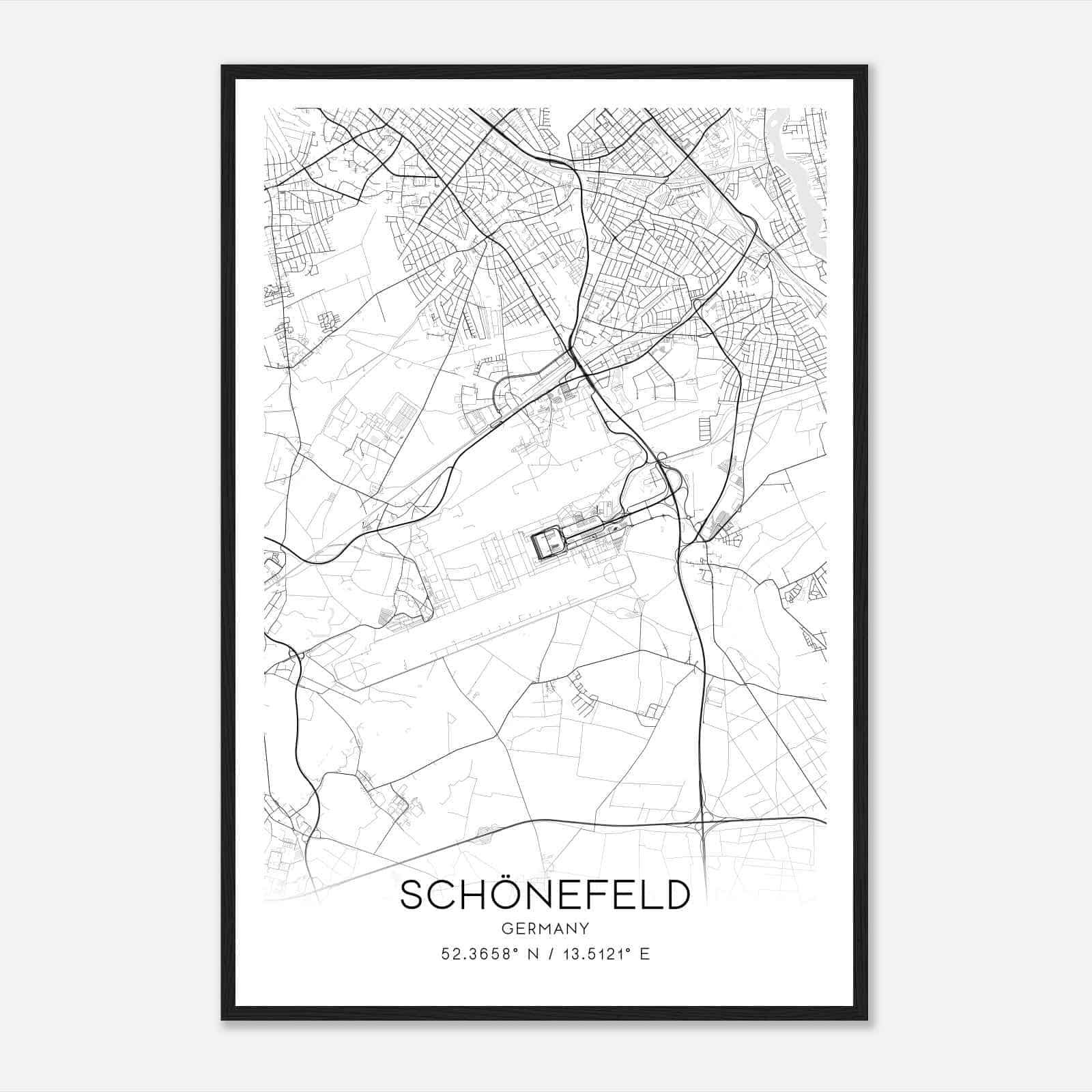 Schonefeld Germany Map Poster, Modern Home Decor Wall Art Print