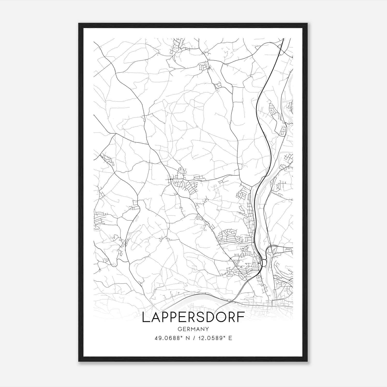 Lappersdorf Germany Map Poster, Modern Home Decor Wall Art Print