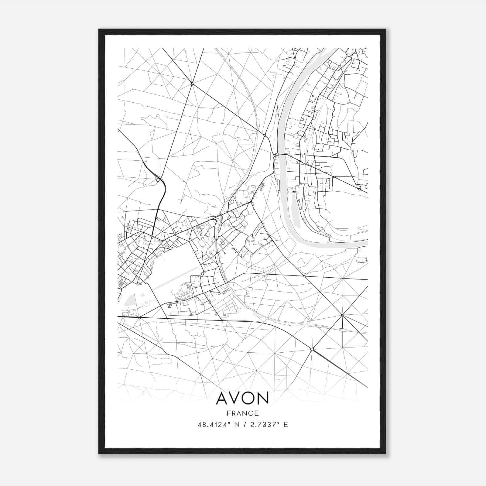Avon France Map Poster, Modern Home Decor Wall Art Print