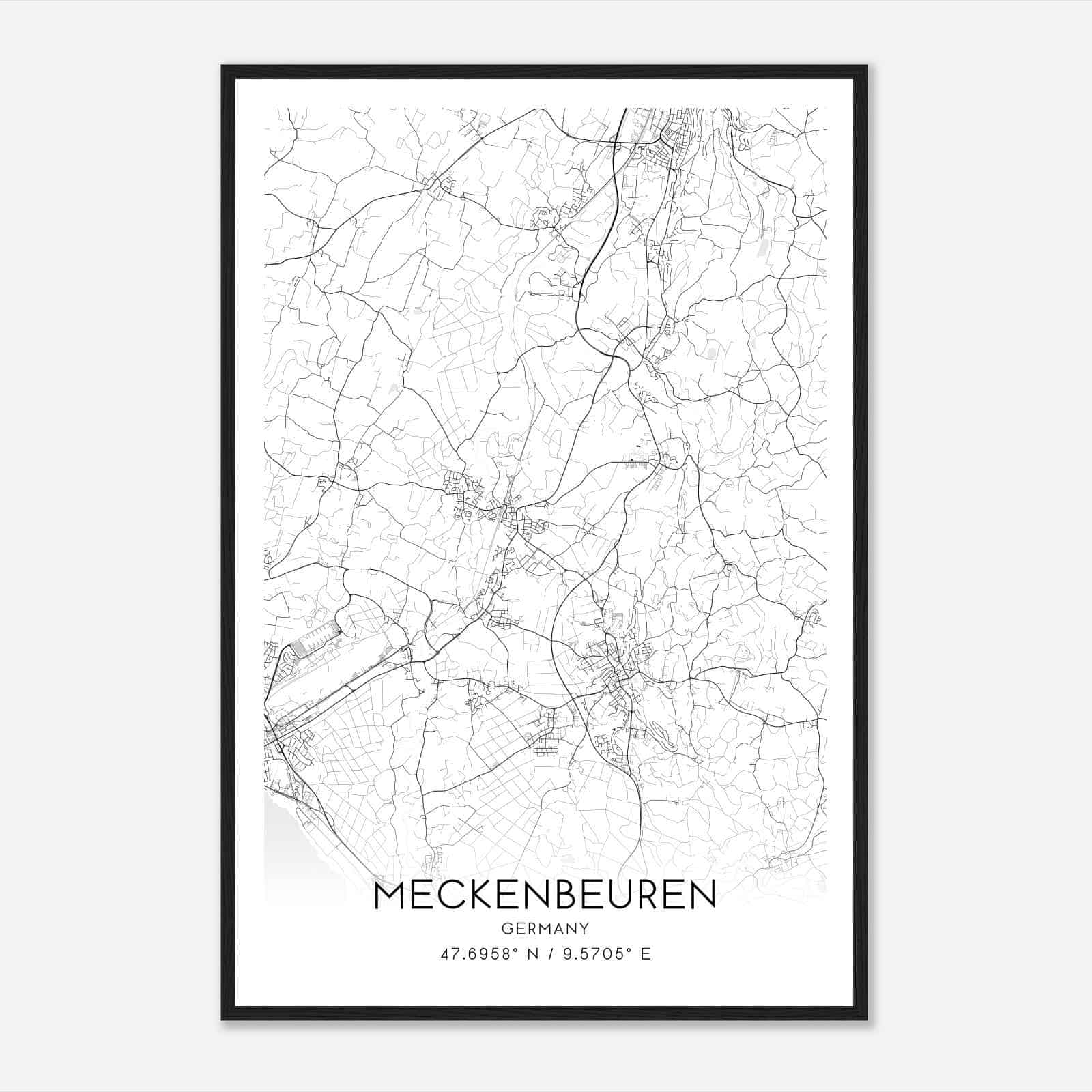 Meckenbeuren Germany Map Poster, Modern Home Decor Wall Art Print
